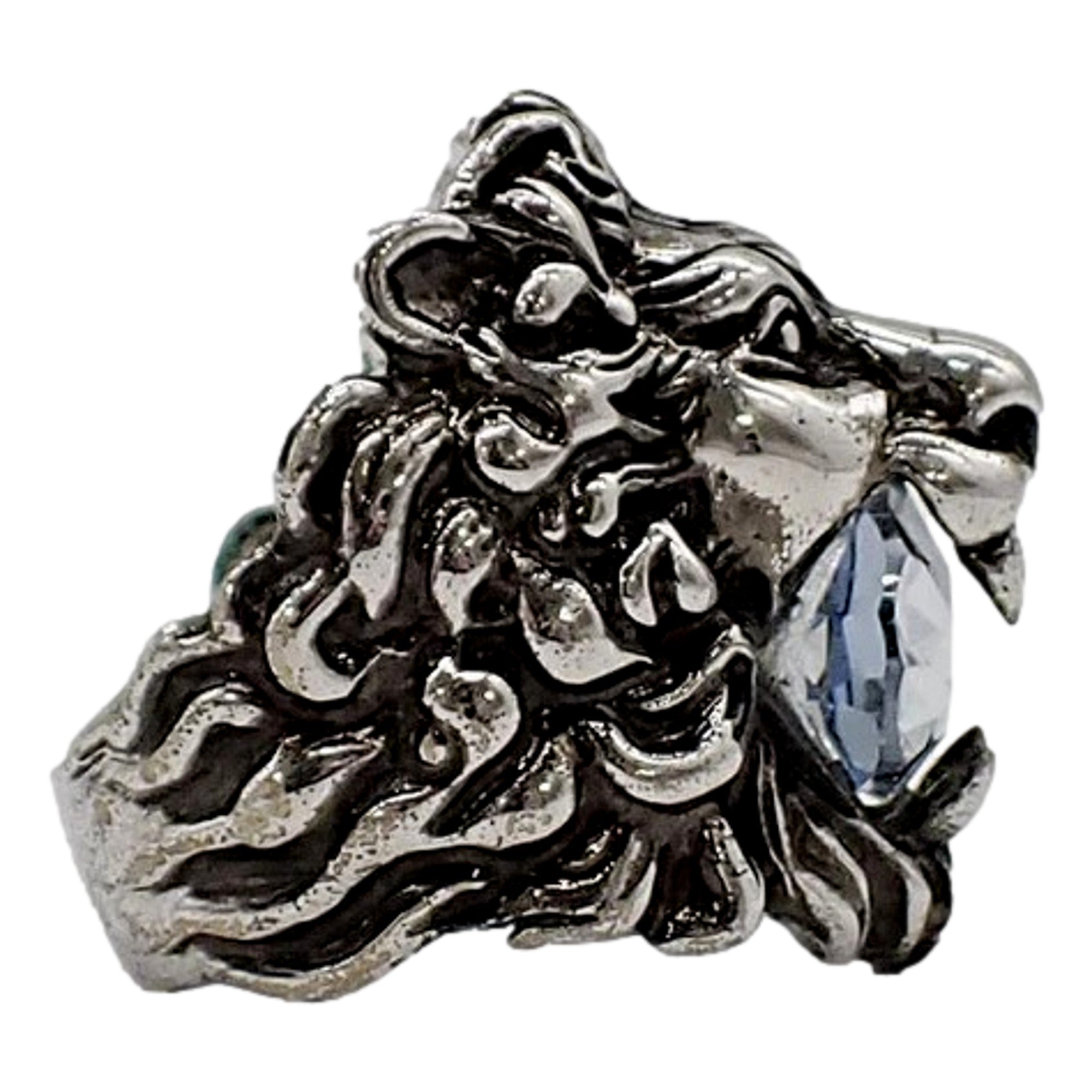 Gucci Lion Head Silver Ring with Crystal - Bold Style, Luxe
