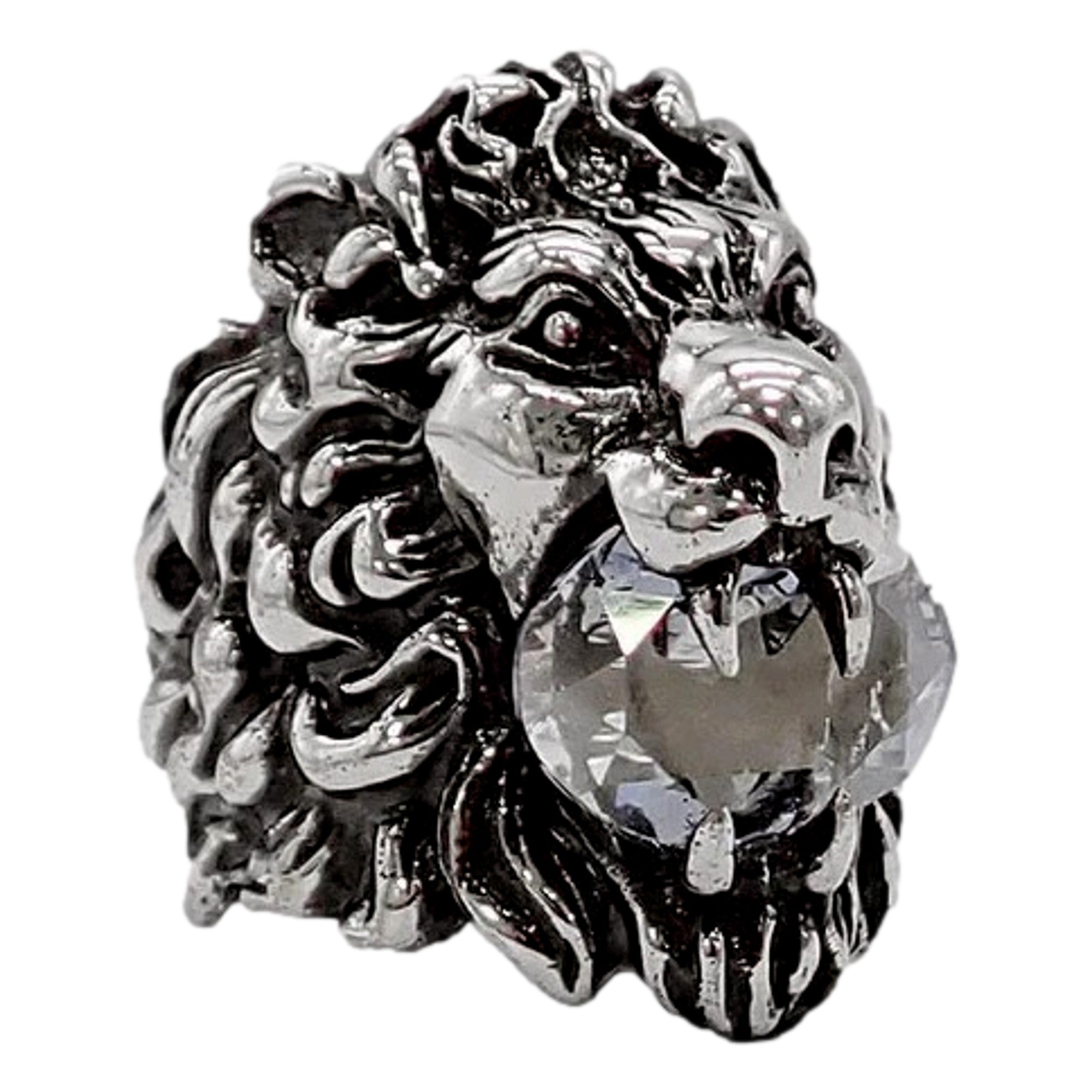 Gucci Lion Head Silver Ring with Crystal - Bold Style, Luxe