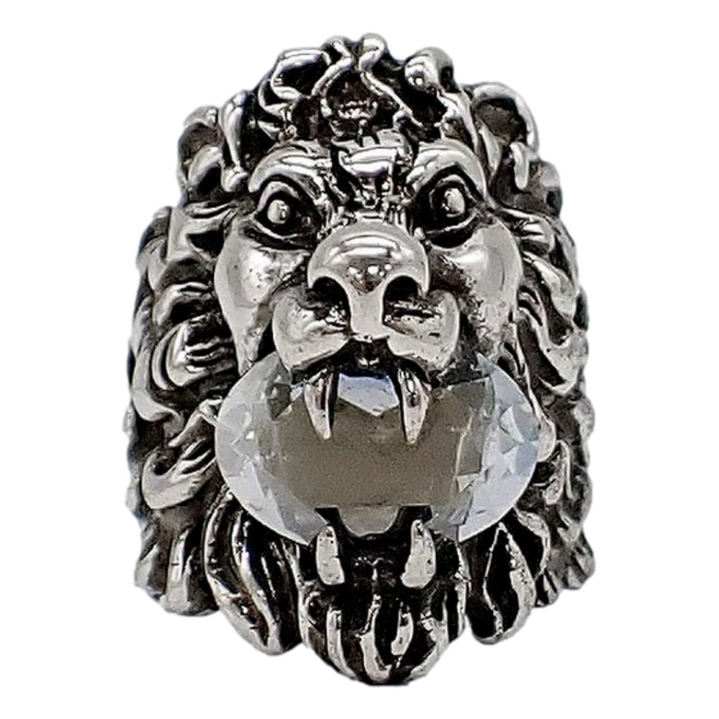 Gucci Lion Head Silver Ring with Crystal - Bold Style, Luxe