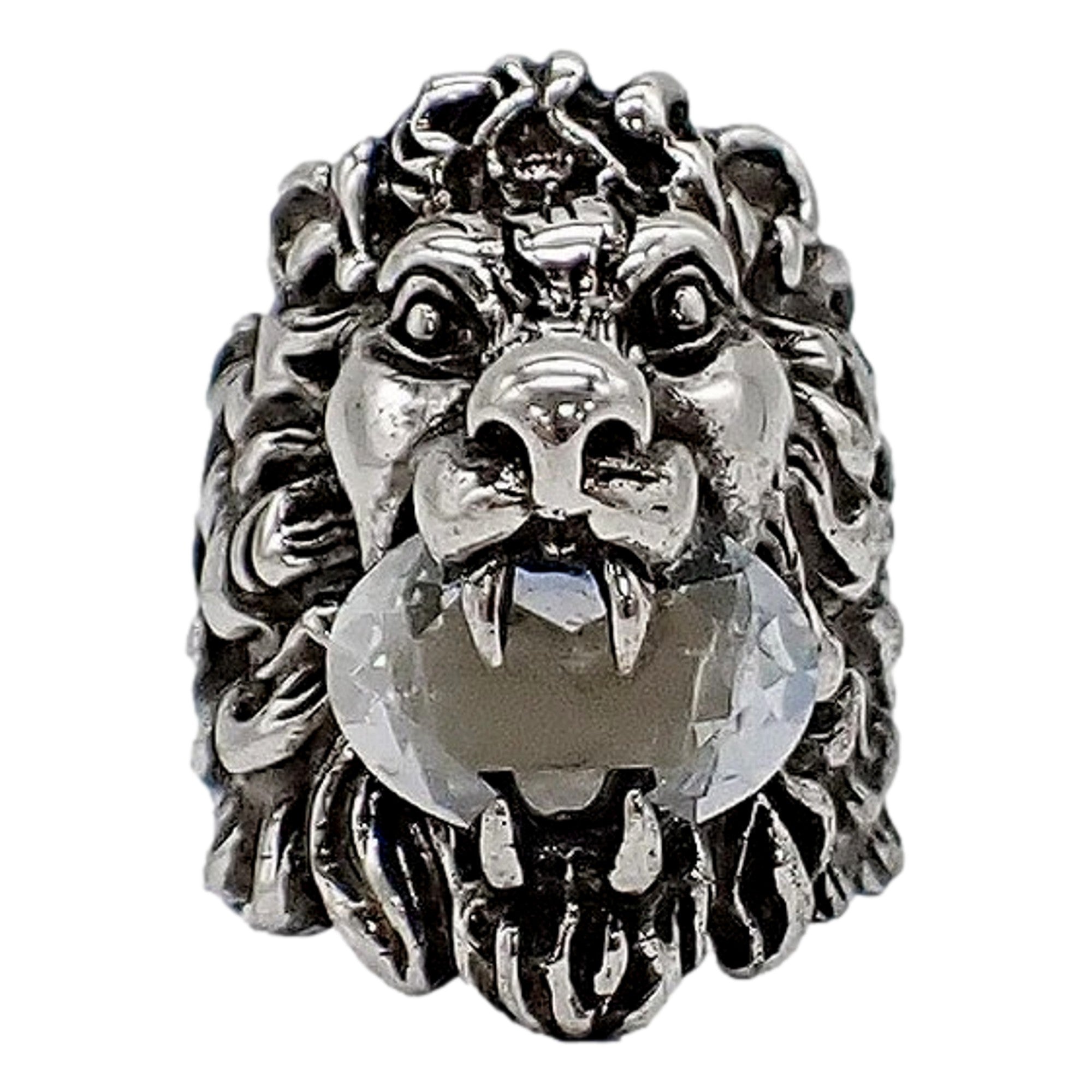 Gucci Lion Head Silver Ring with Crystal - Bold Style, Luxe