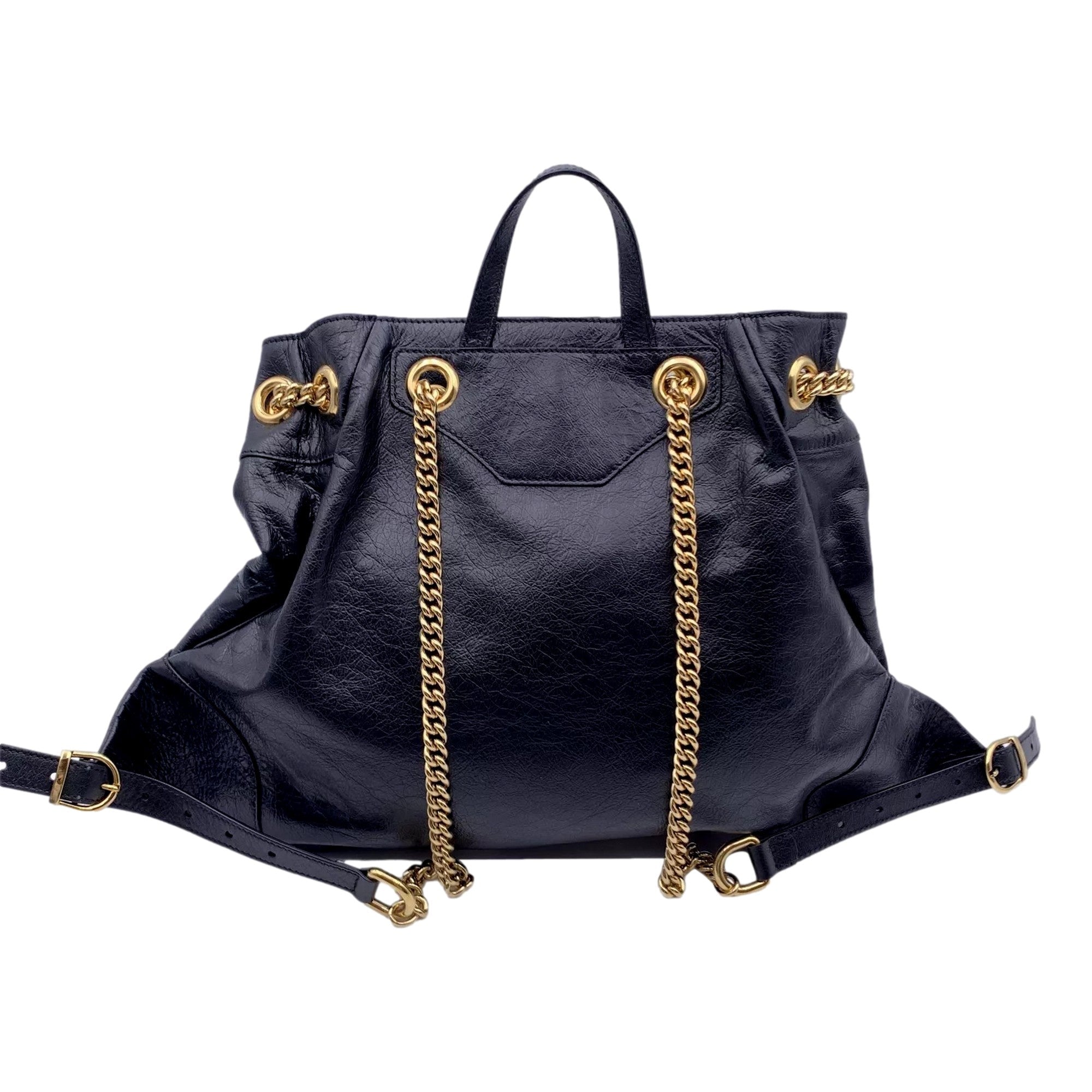 Gucci Zumi: Timeless Black Leather Backpack with Chic Gold Accents