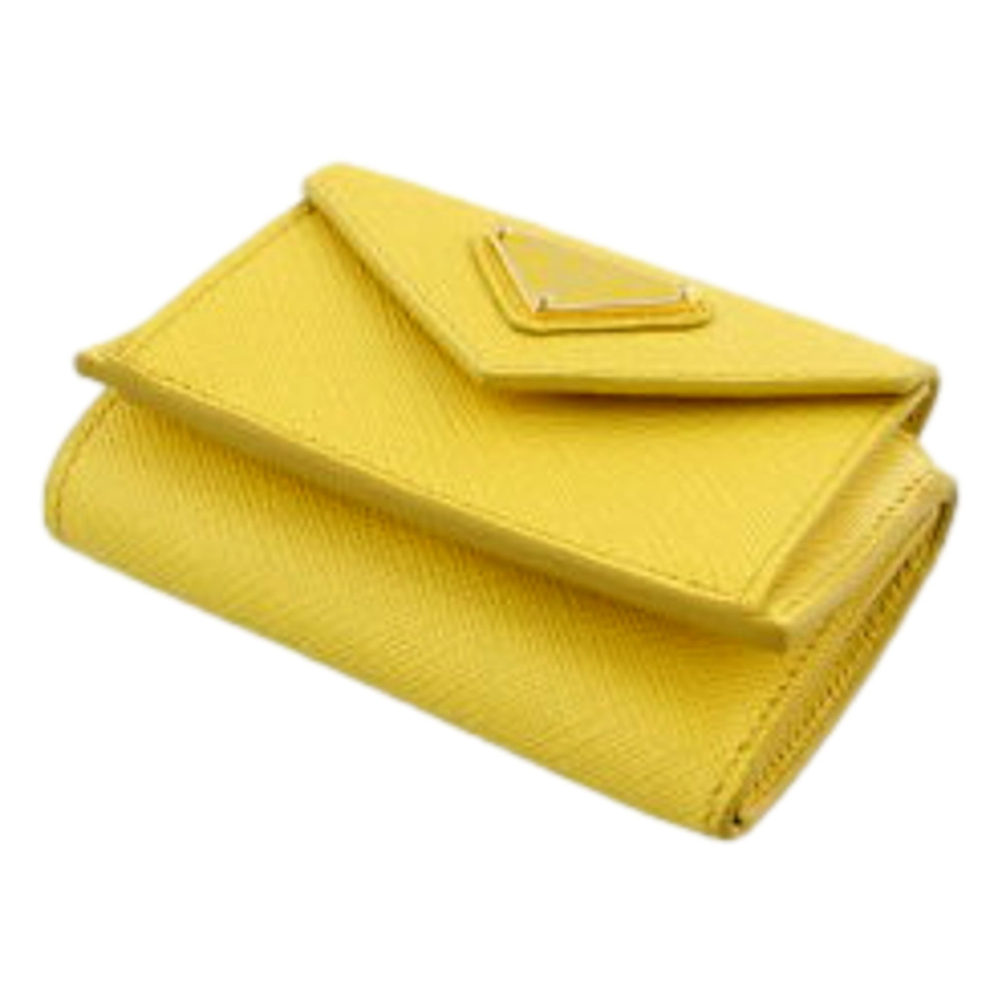 Yellow Trifold Wallet - Prada Saffiano Leather | Luxury & Functional