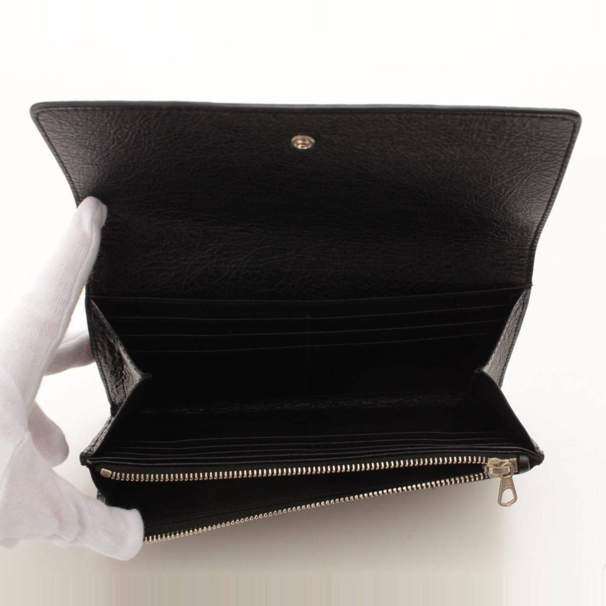 Long Leather Wallet - Grey Balenciaga Elegance with Ample Storage