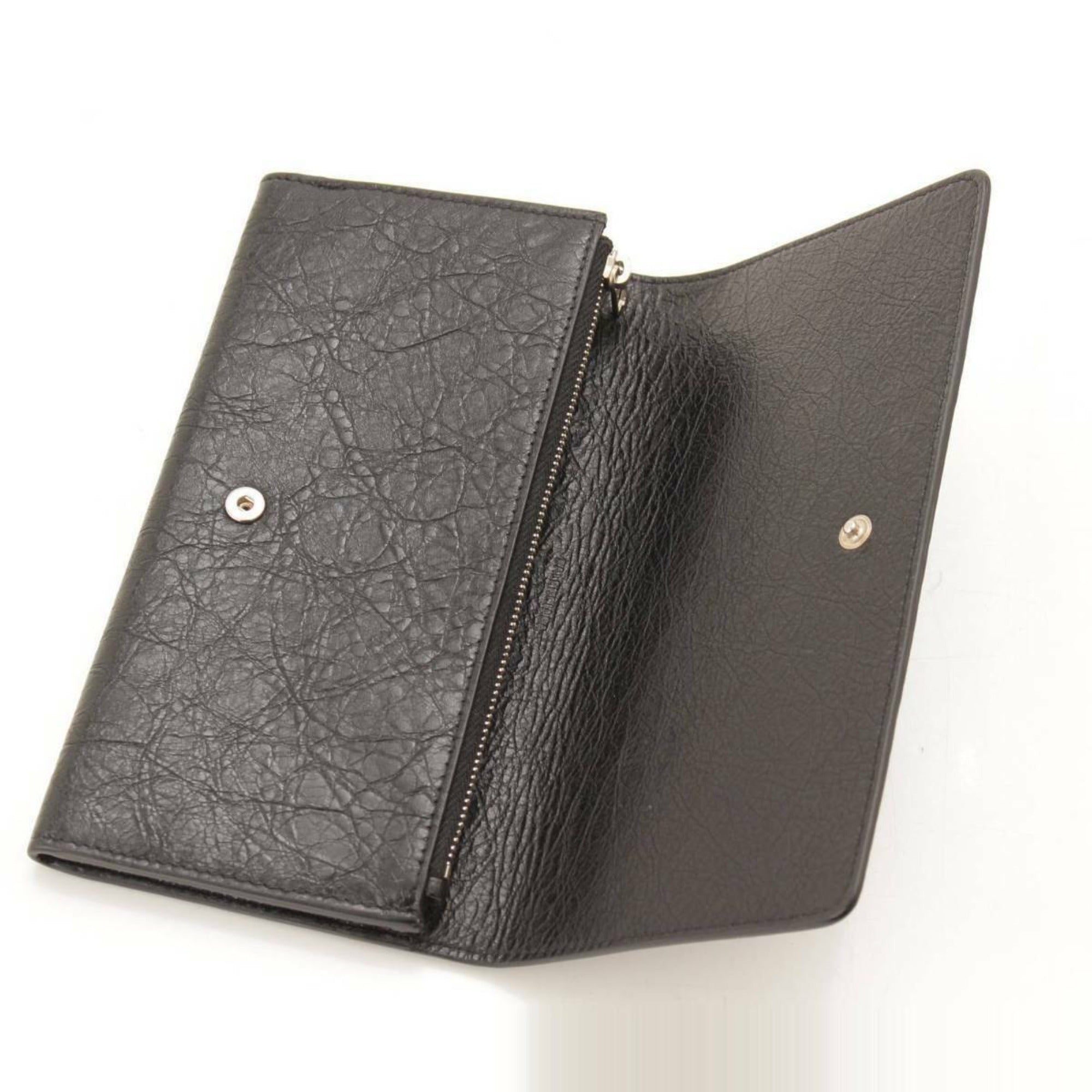 Long Leather Wallet - Grey Balenciaga Elegance with Ample Storage