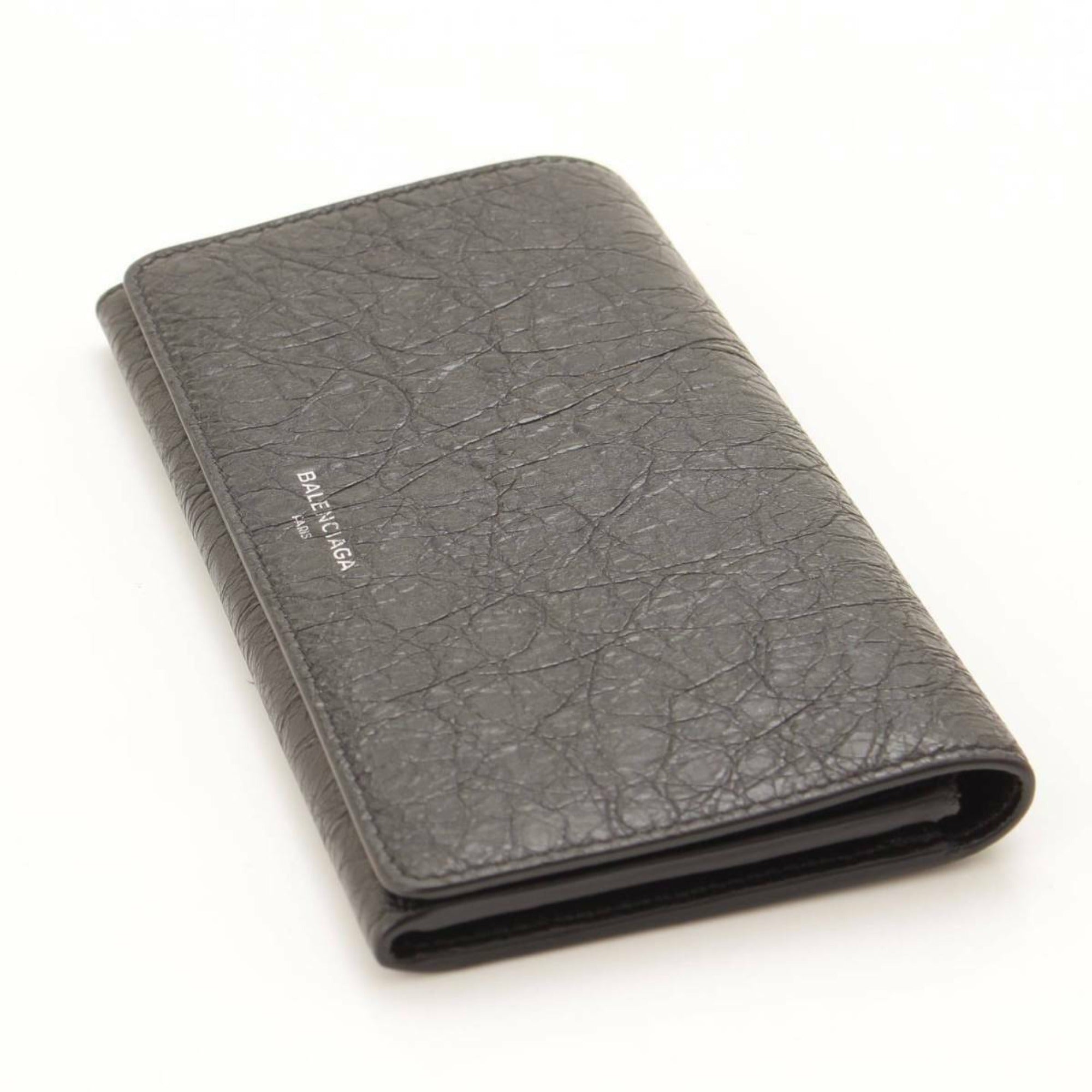 Long Leather Wallet - Grey Balenciaga Elegance with Ample Storage