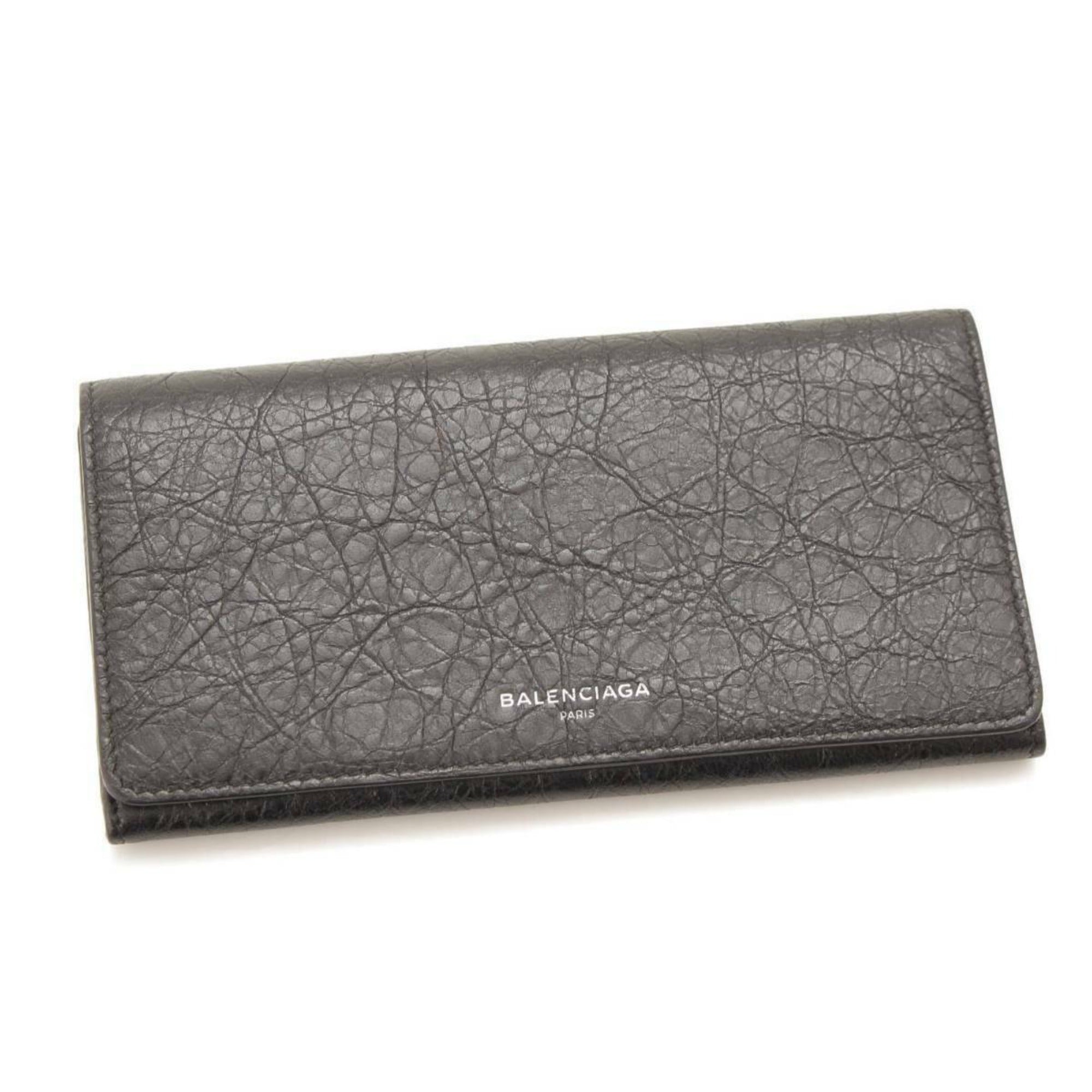 Long Leather Wallet - Grey Balenciaga Elegance with Ample Storage