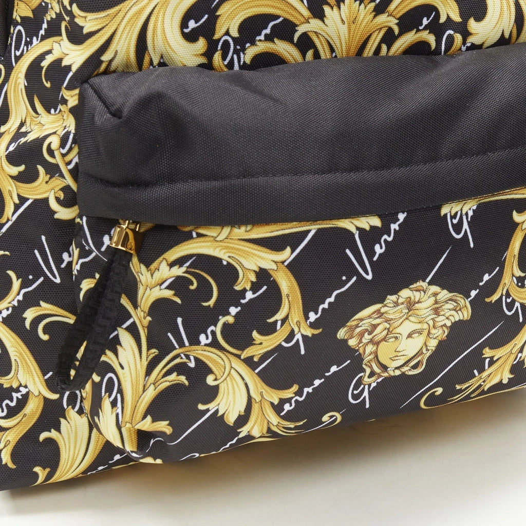 Versace Black Backpack: Luxury Barocco Print Nylon Versace Backpack