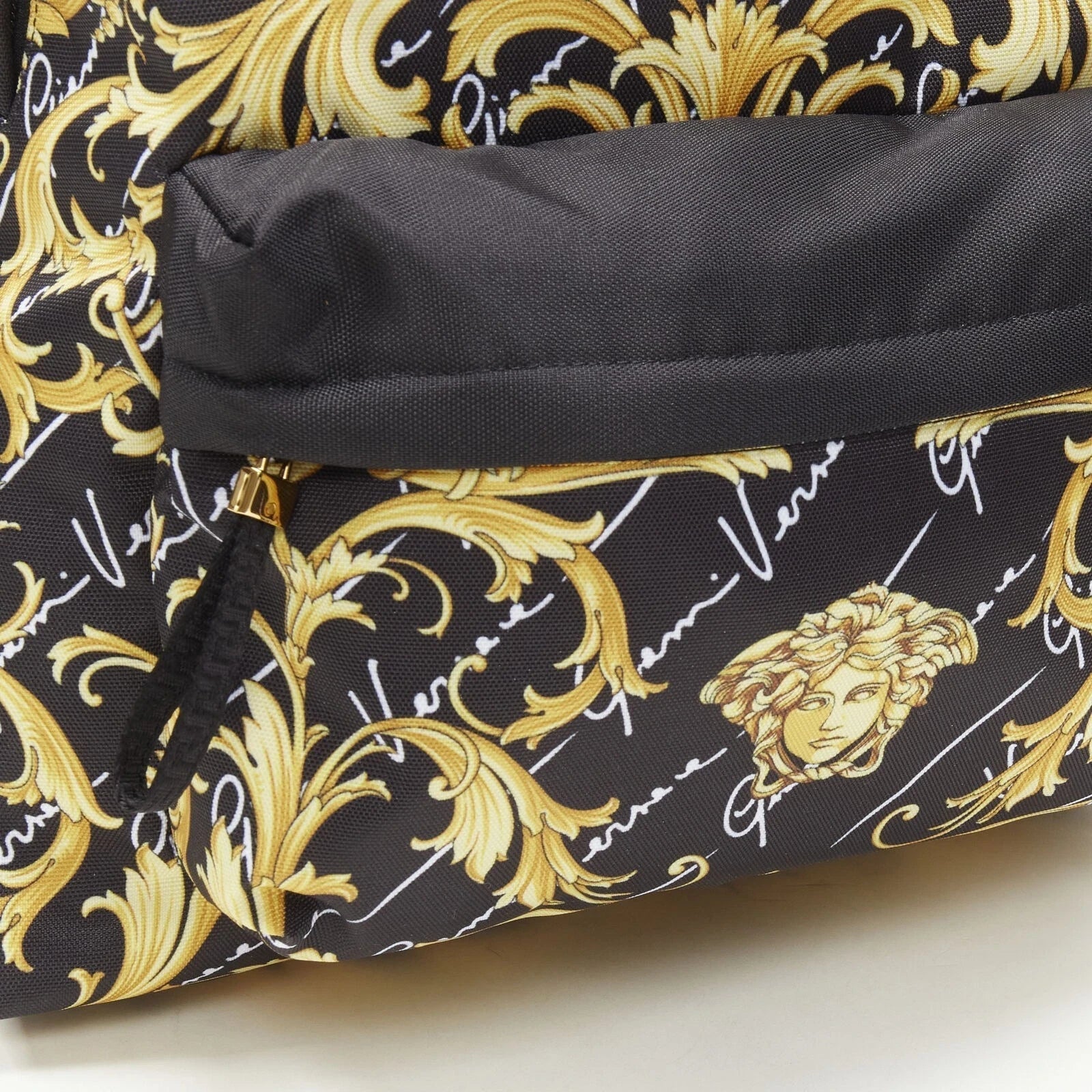 Versace Black Backpack: Luxury Barocco Print Nylon Versace Backpack