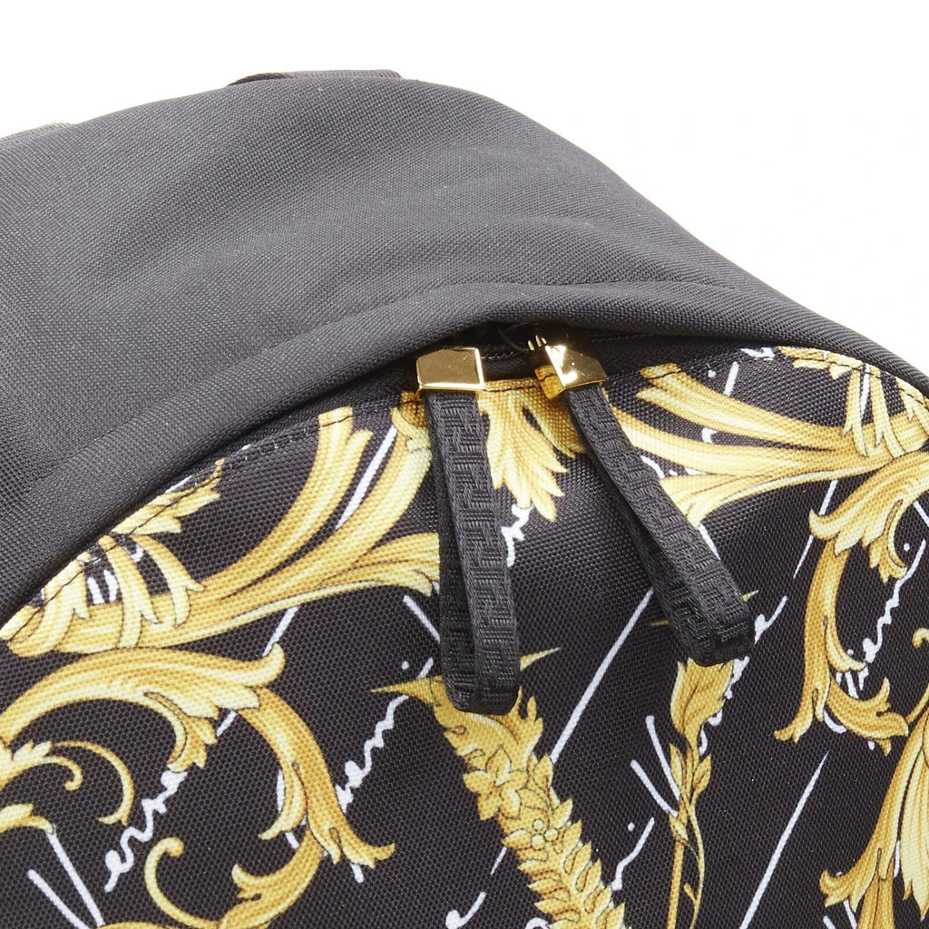 Versace Black Backpack: Luxury Barocco Print Nylon Versace Backpack