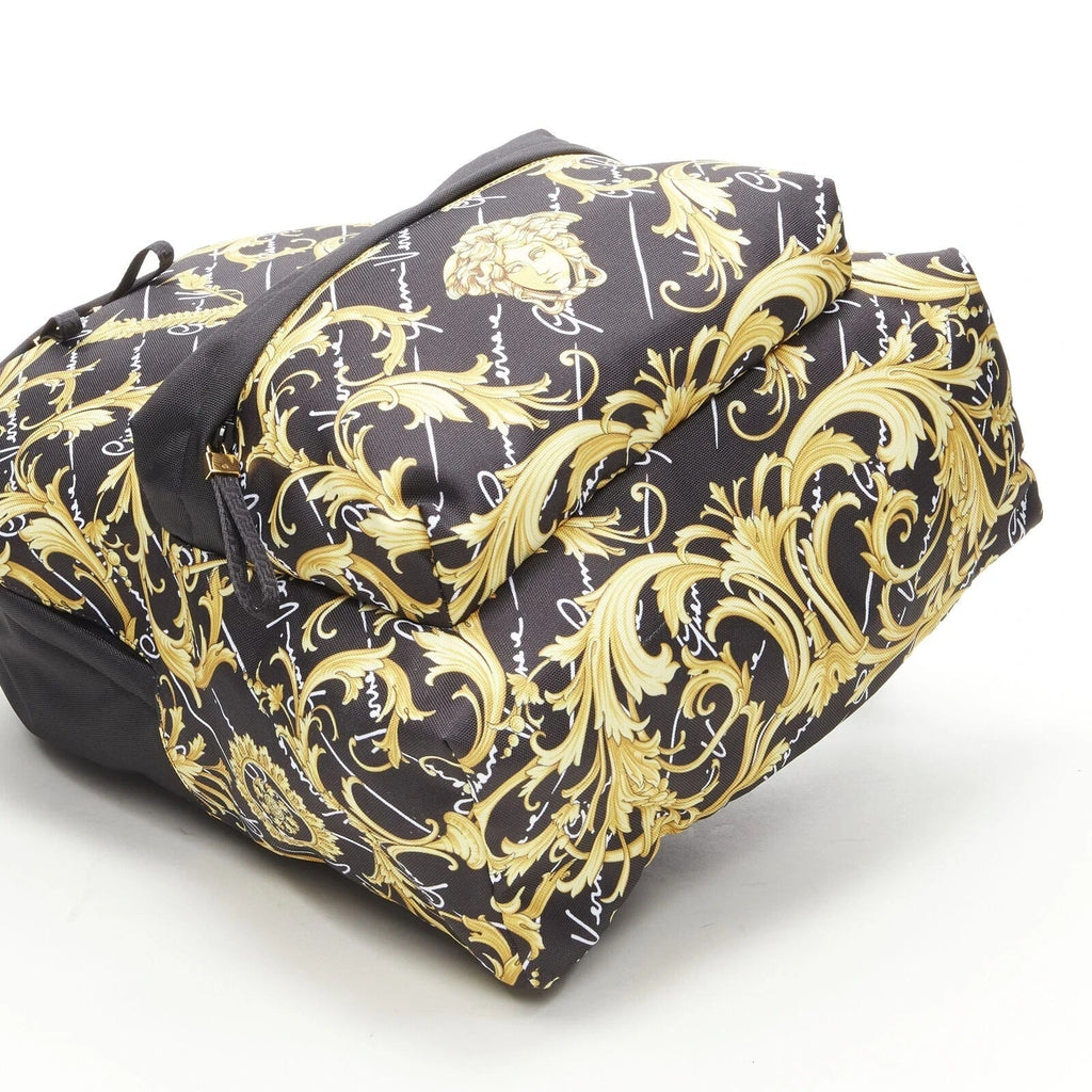 Versace Black Backpack: Luxury Barocco Print Nylon Versace Backpack