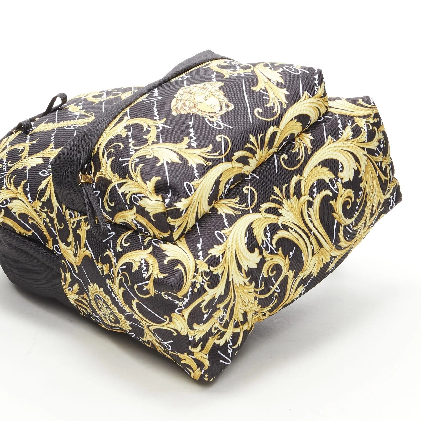 Versace Black Backpack: Luxury Barocco Print Nylon Versace Backpack