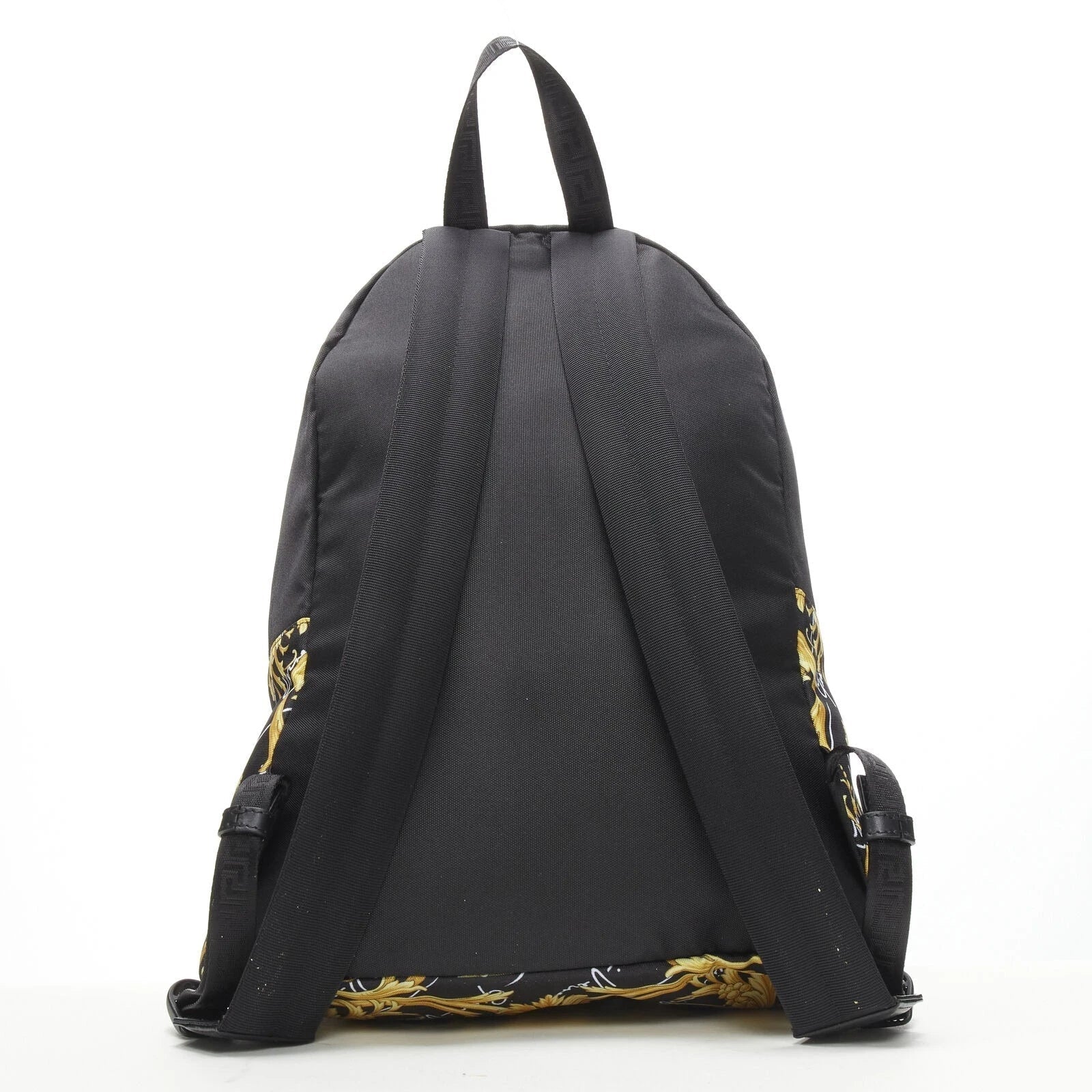 Versace Black Backpack: Luxury Barocco Print Nylon Versace Backpack