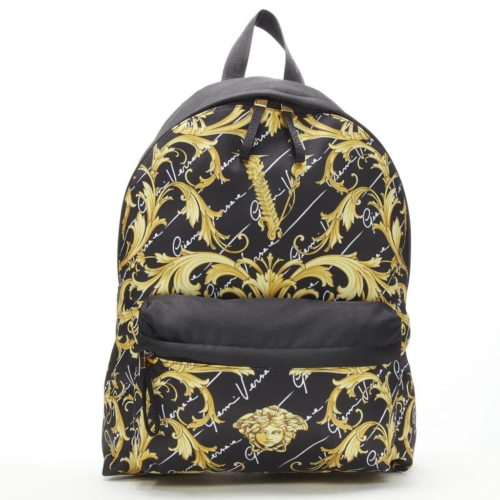 Versace Black Backpack: Luxury Barocco Print Nylon Versace Backpack