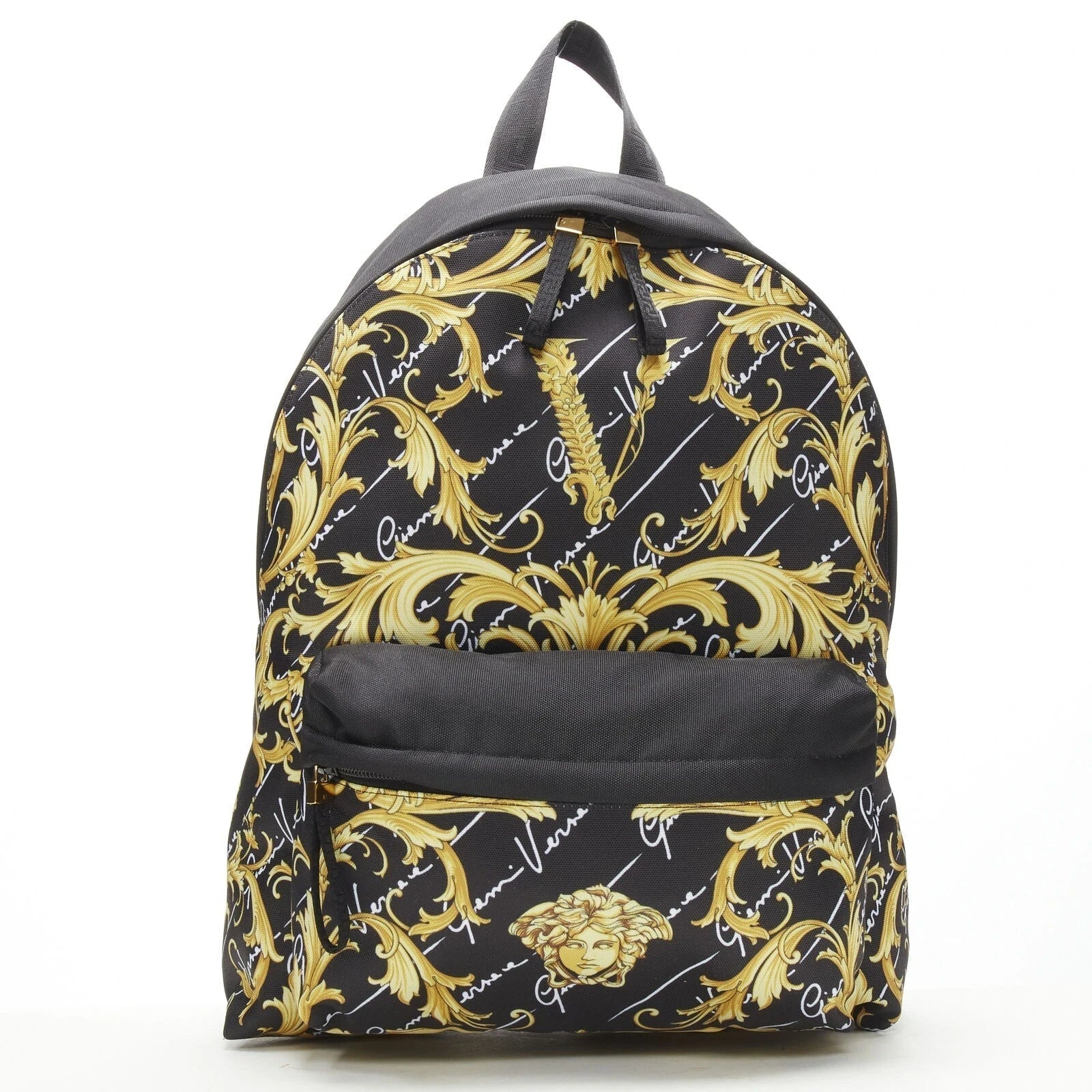 Versace Black Backpack: Luxury Barocco Print Nylon Versace Backpack