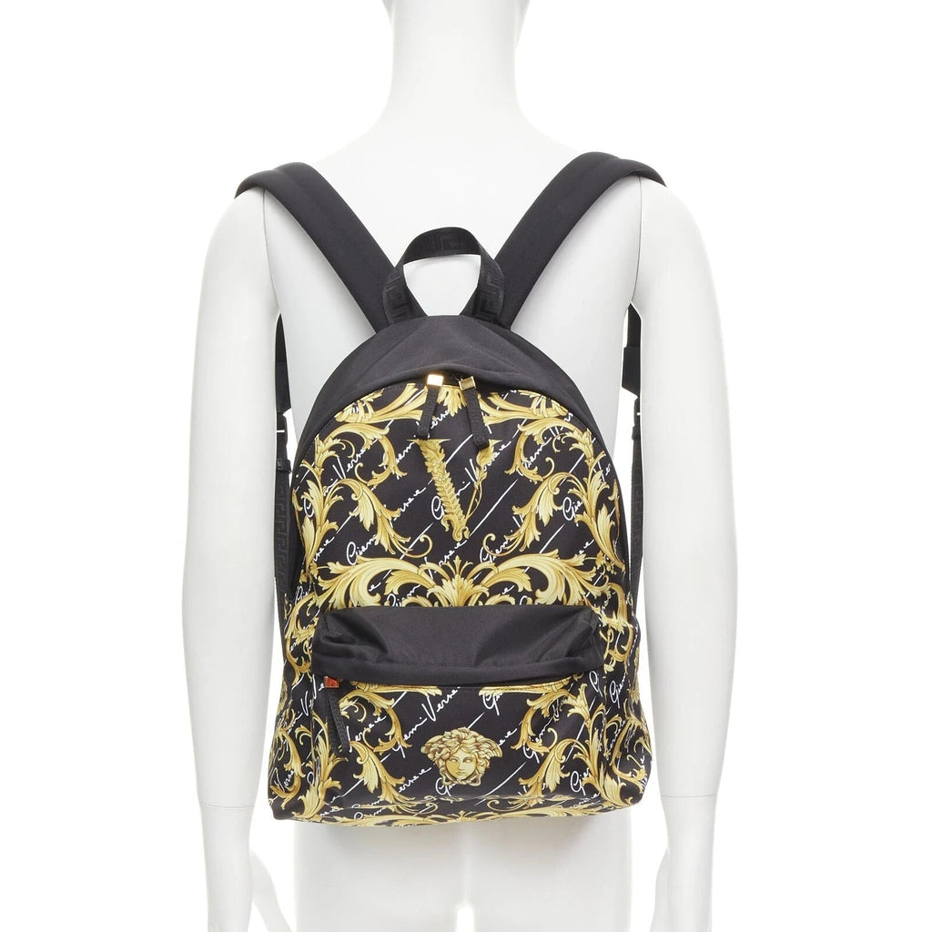 Versace Black Backpack: Luxury Barocco Print Nylon Versace Backpack