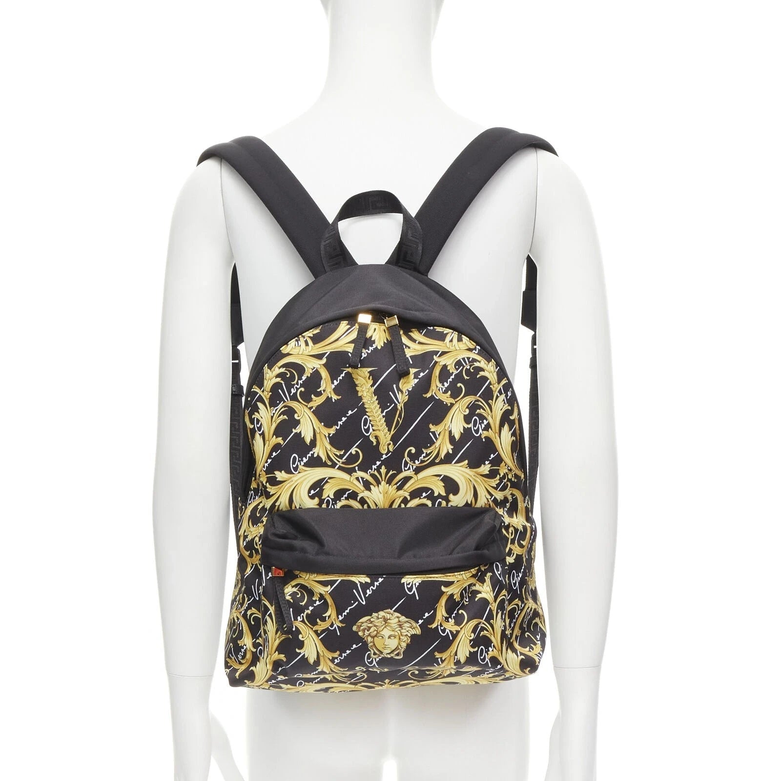 Versace Black Backpack: Luxury Barocco Print Nylon Versace Backpack