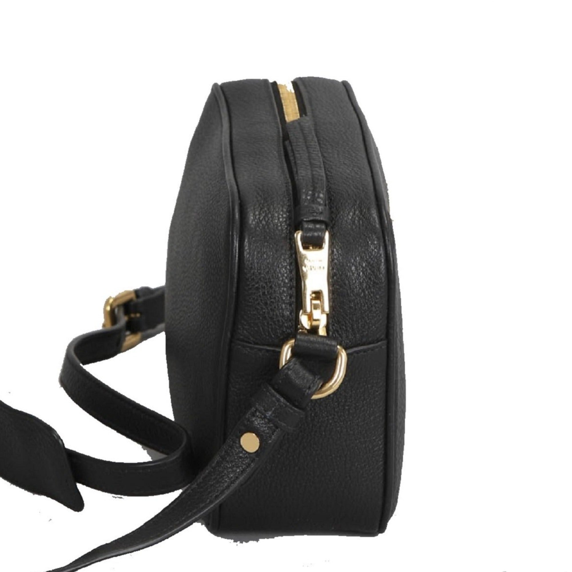 Prada Black Leather Camera Bag - Chic Crossbody with Gold Logo