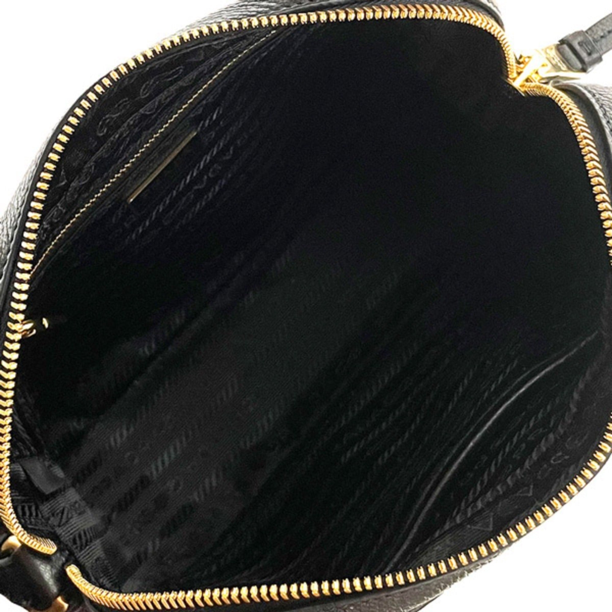 Prada Black Leather Camera Bag - Chic Crossbody with Gold Logo