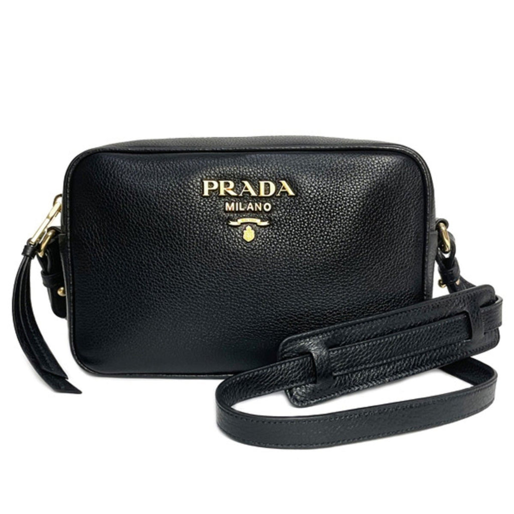Prada Black Leather Camera Bag - Chic Crossbody with Gold Logo