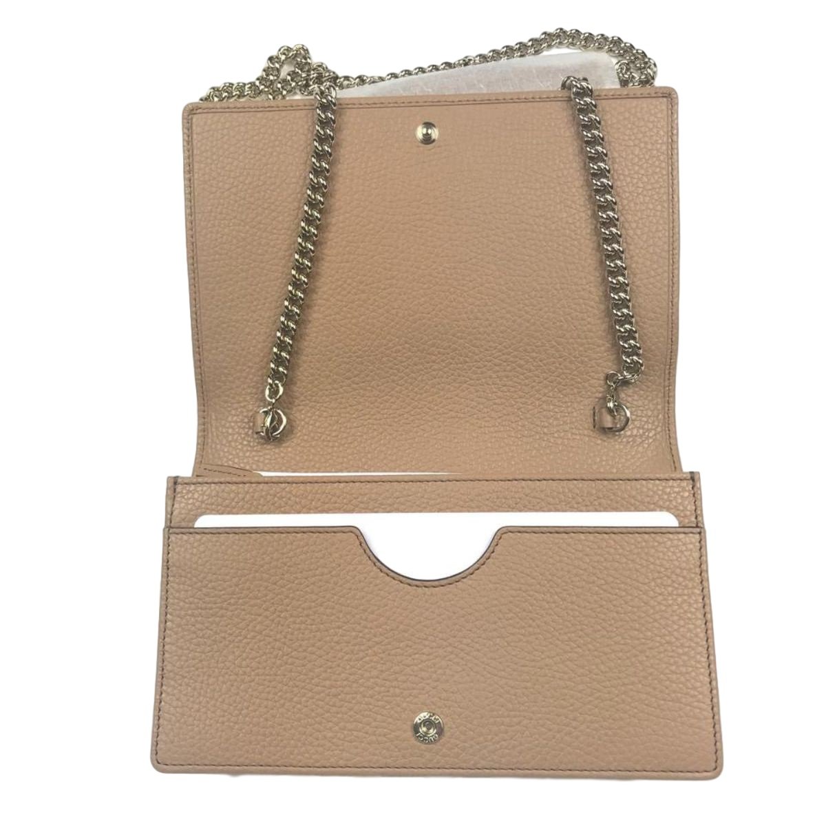 Gucci Soho Chain Wallet: Versatile Beige Leather Crossbody Clutch