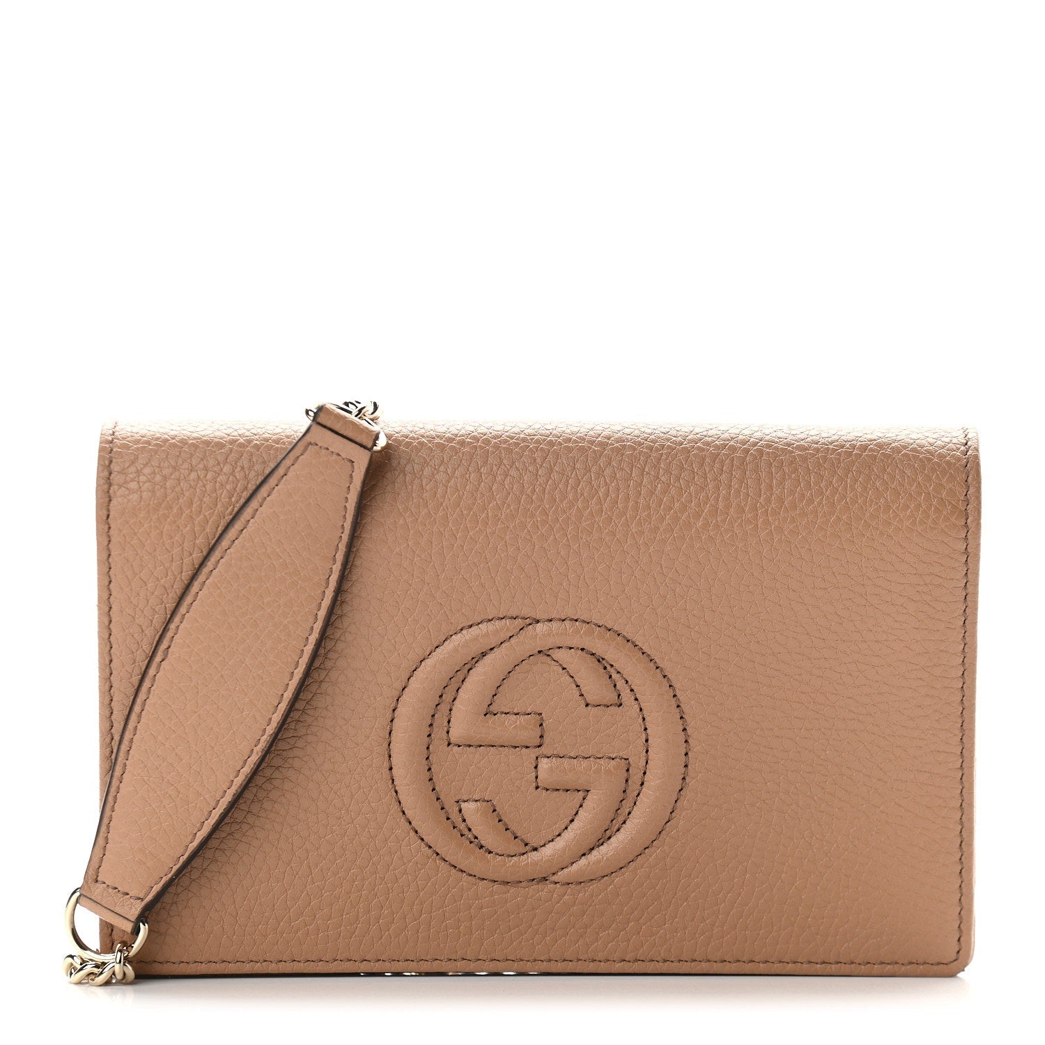 Gucci Soho Chain Wallet: Versatile Beige Leather Crossbody Clutch