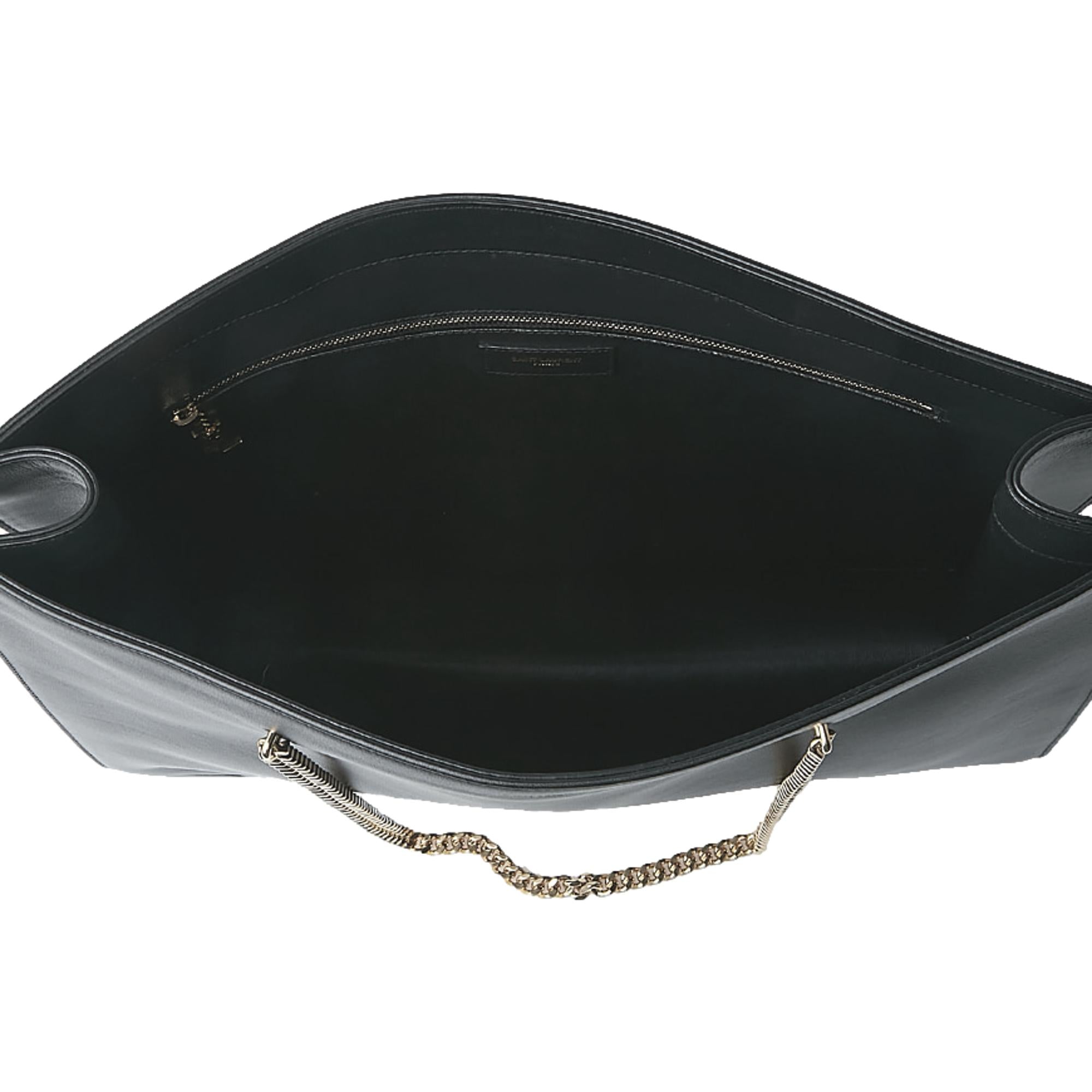 Saint Laurent Siena Ultra Lux Black Calf Leather Chain Shoulder Tote