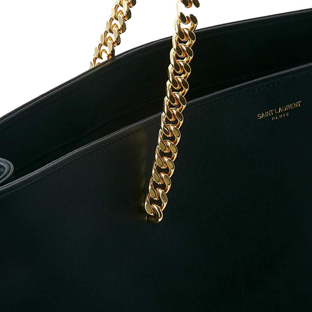 Saint Laurent Siena Ultra Lux Black Calf Leather Chain Shoulder Tote
