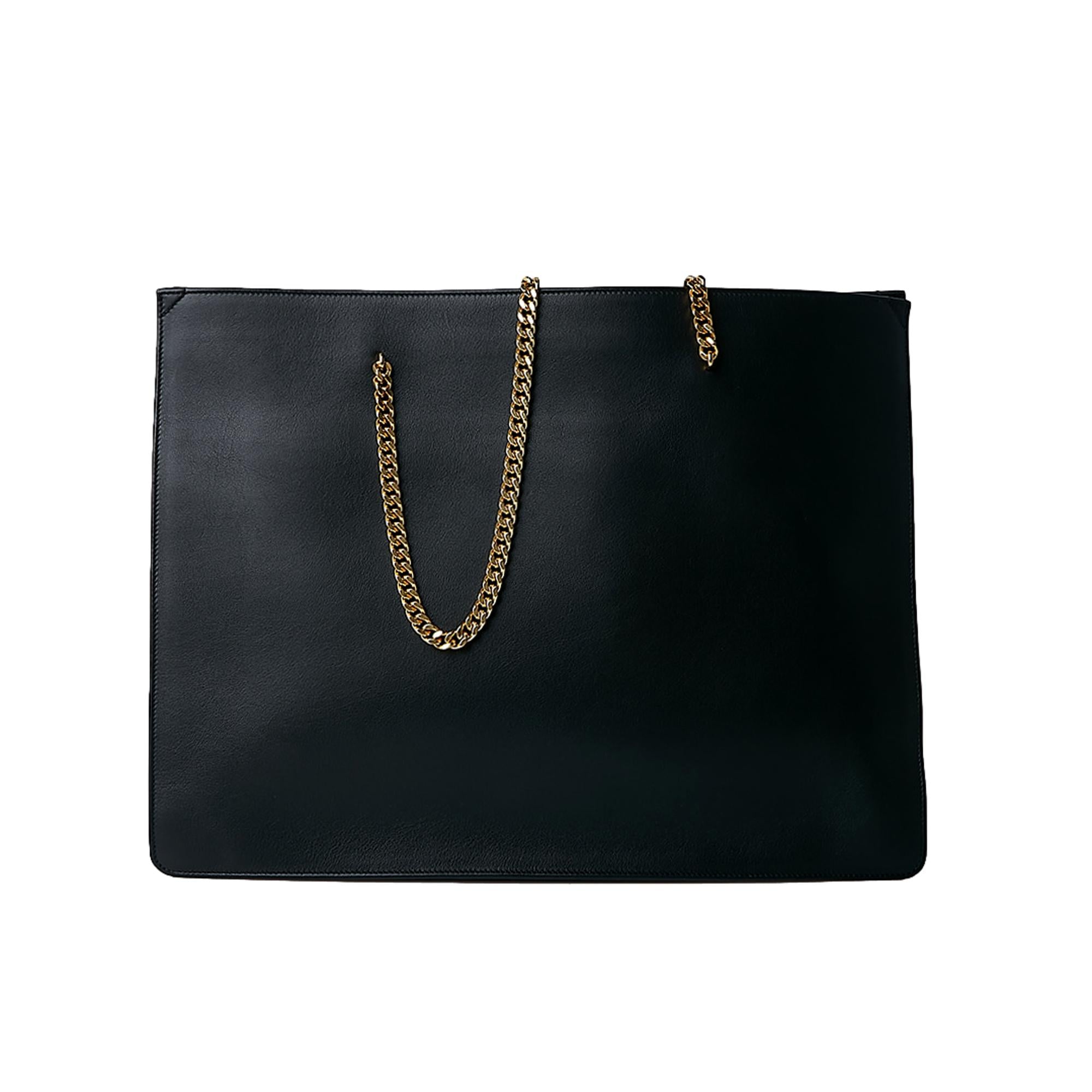 Saint Laurent Siena Ultra Lux Black Calf Leather Chain Shoulder Tote