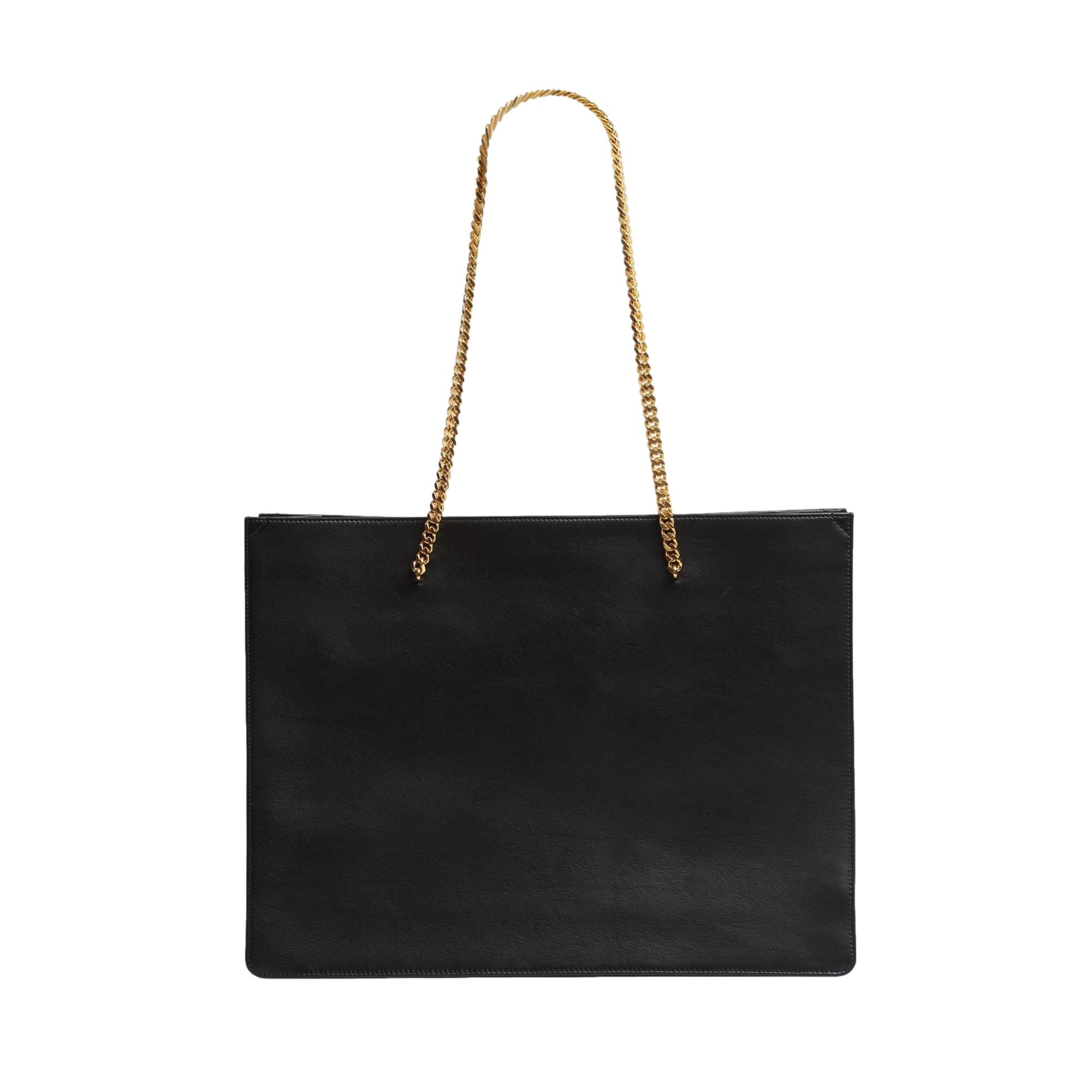 Saint Laurent Siena Ultra Lux Black Calf Leather Chain Shoulder Tote