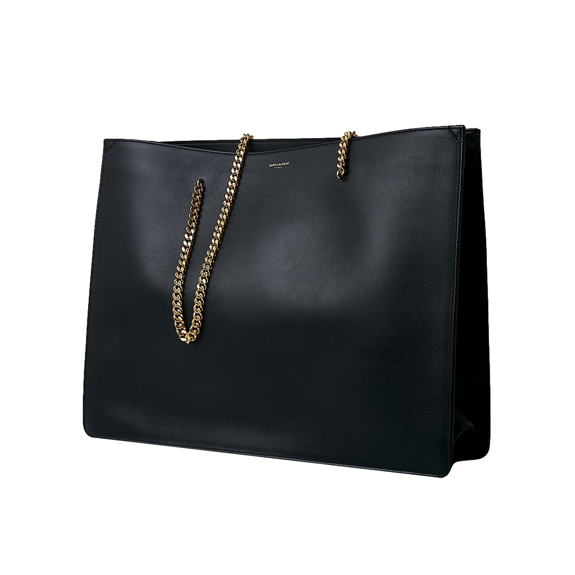 Saint Laurent Siena Ultra Lux Black Calf Leather Chain Shoulder Tote