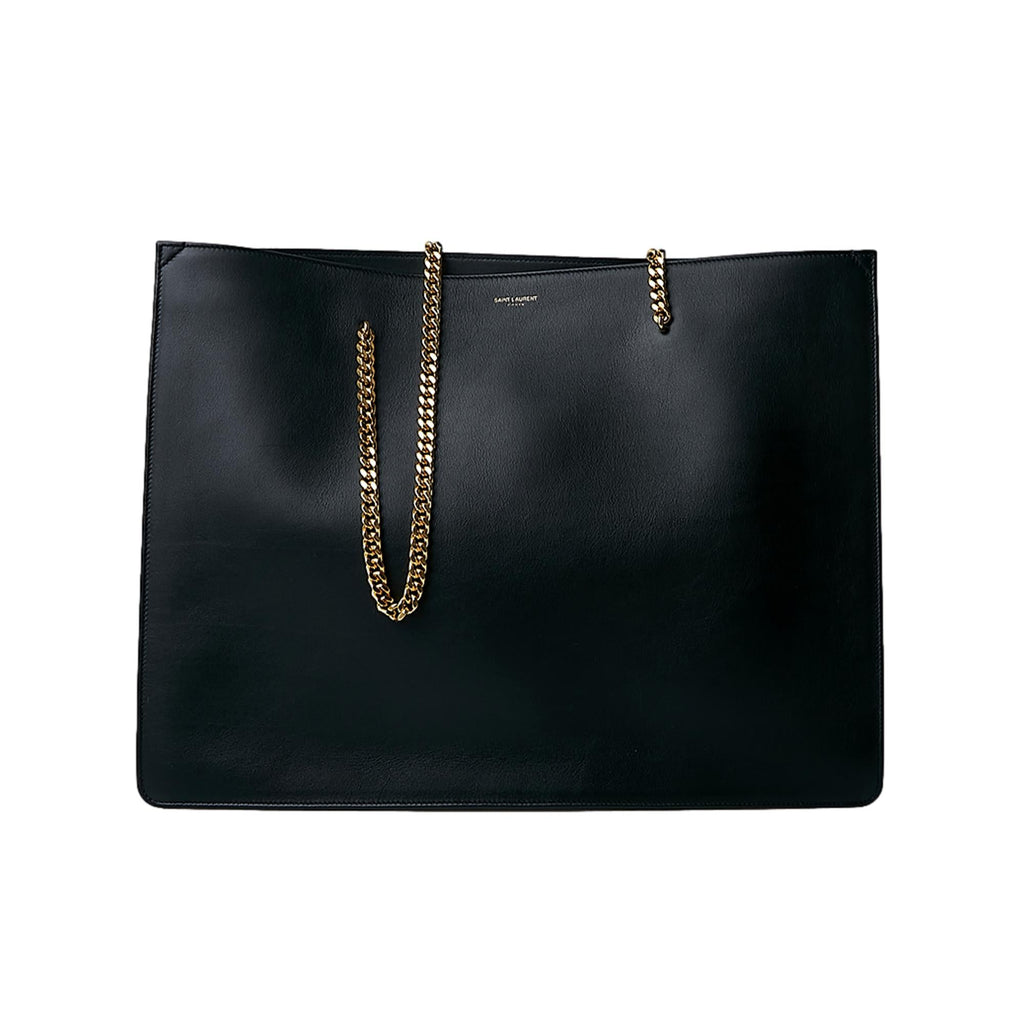 Saint Laurent Siena Ultra Lux Black Calf Leather Chain Shoulder Tote