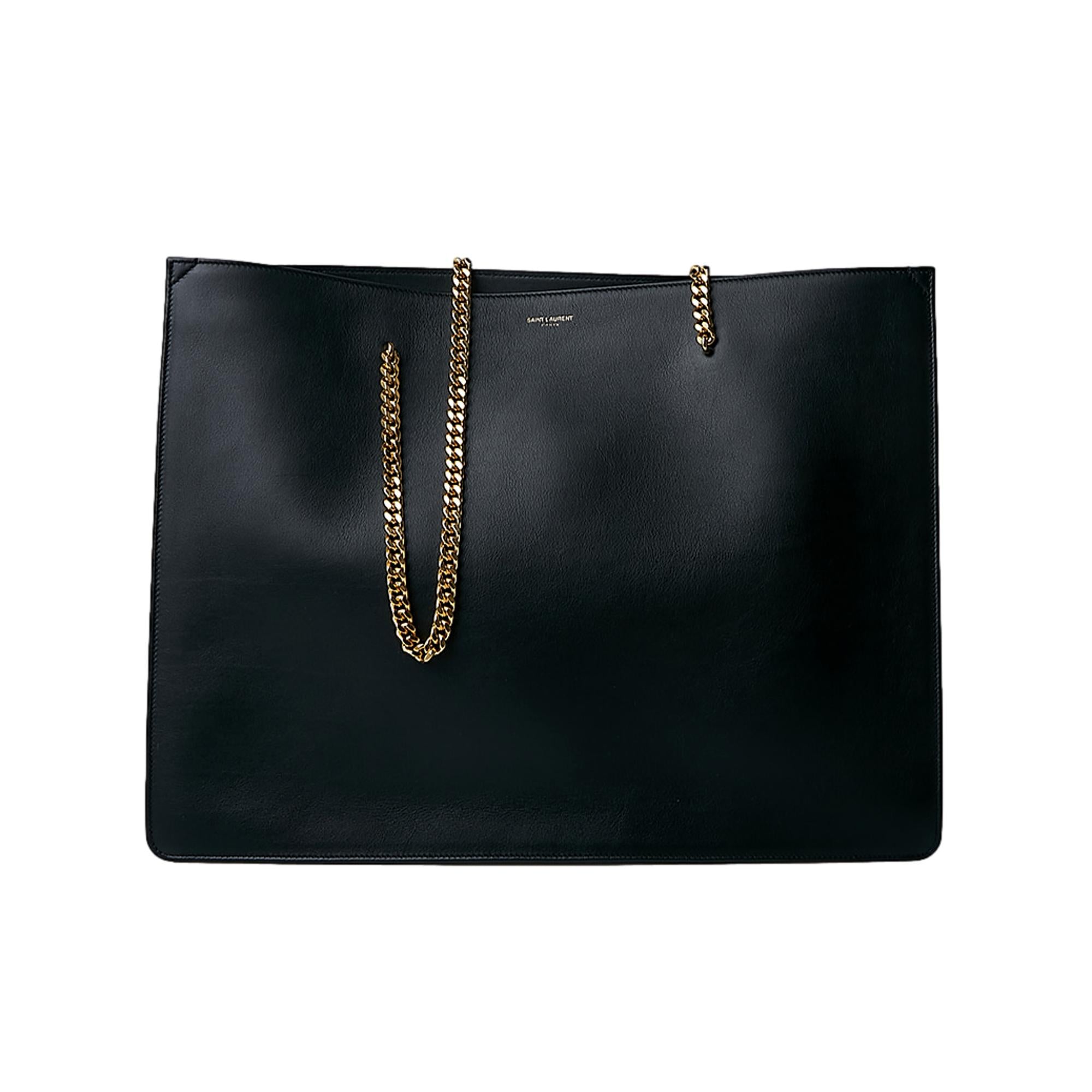 Saint Laurent Siena Ultra Lux Black Calf Leather Chain Shoulder Tote