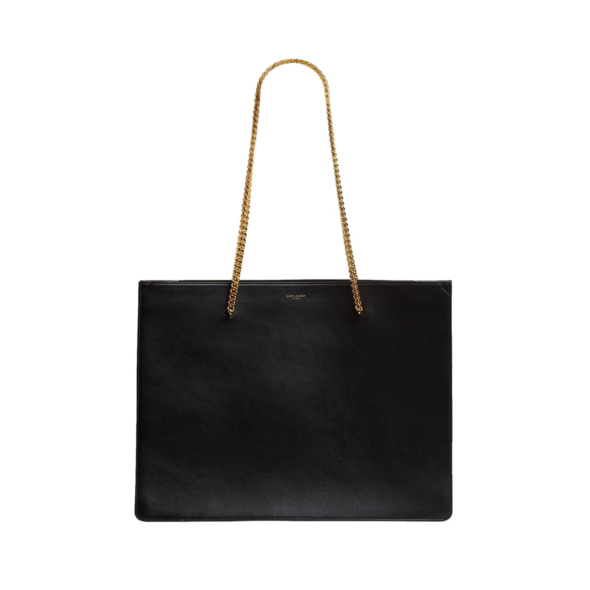 Saint Laurent Siena Ultra Lux Black Calf Leather Chain Shoulder Tote