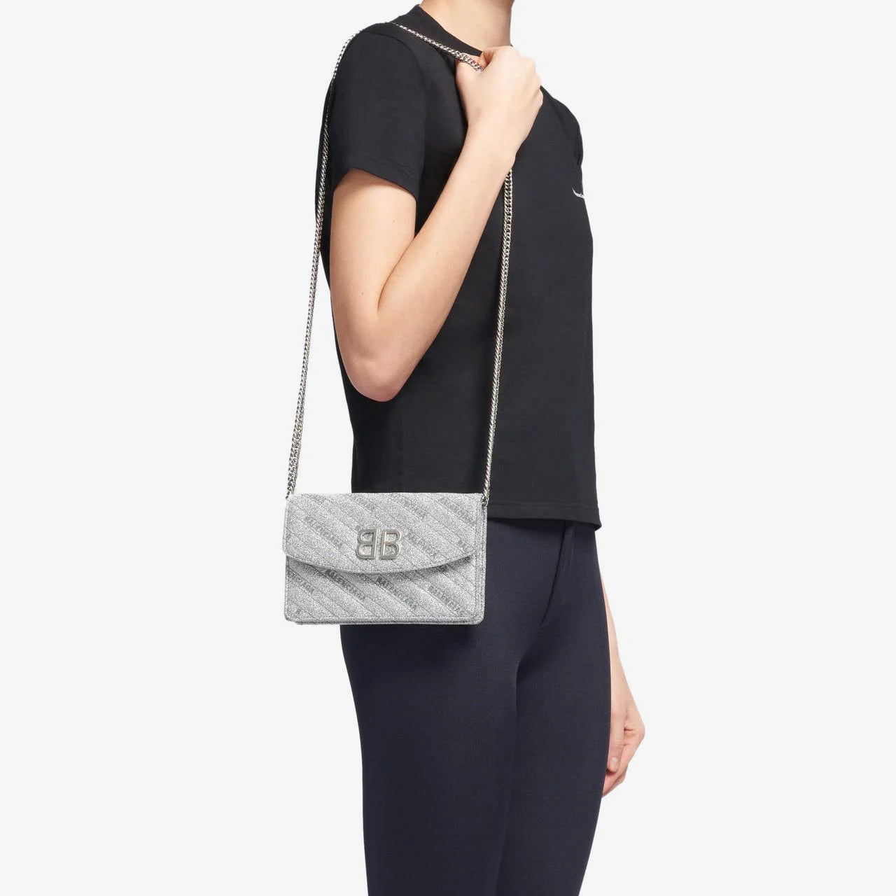 Chain Bag & Leather Wallet: Balenciaga Glitter Leather Bag Luxe