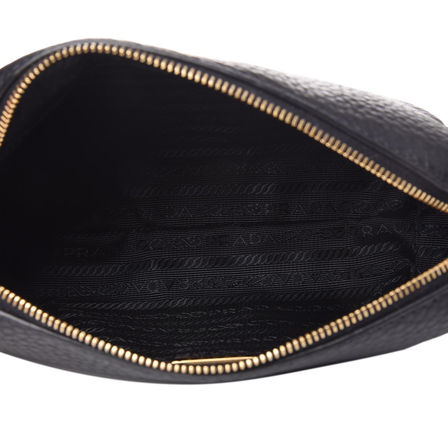 Prada Vitello Daino Black Leather Cosmetic Pouch - Stylish & Compact