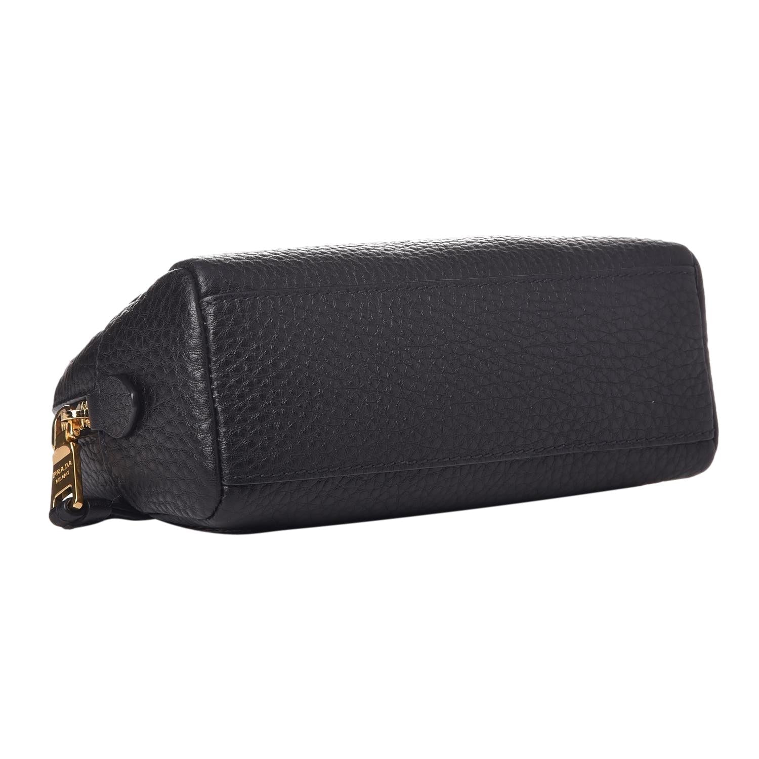 Prada Vitello Daino Black Leather Cosmetic Pouch - Stylish & Compact