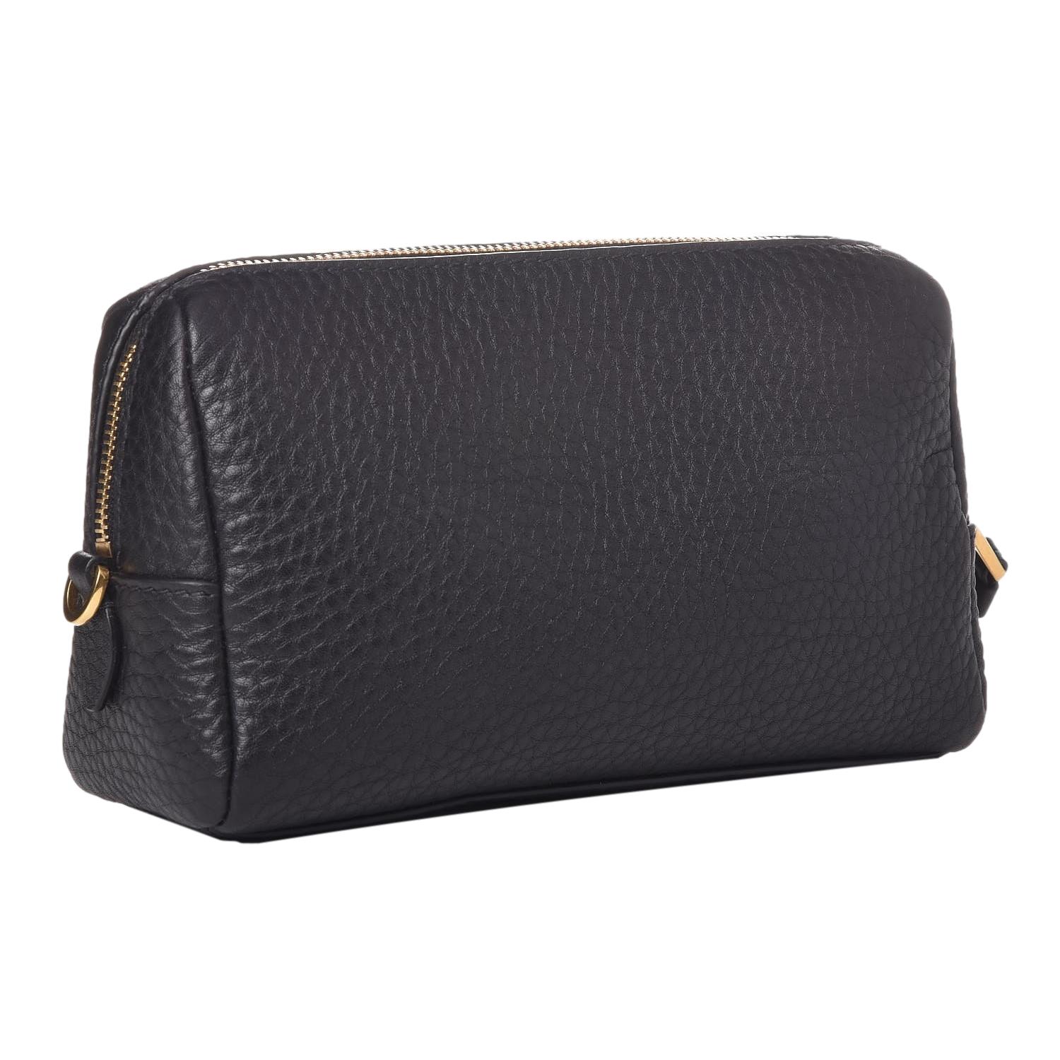 Prada Vitello Daino Black Leather Cosmetic Pouch - Stylish & Compact