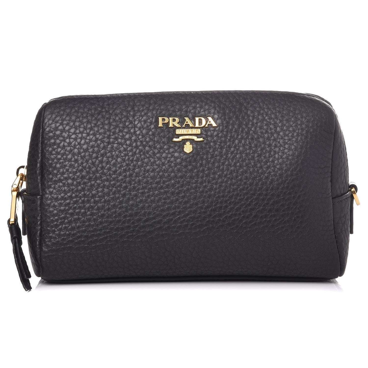 Prada Vitello Daino Black Leather Cosmetic Pouch - Stylish & Compact