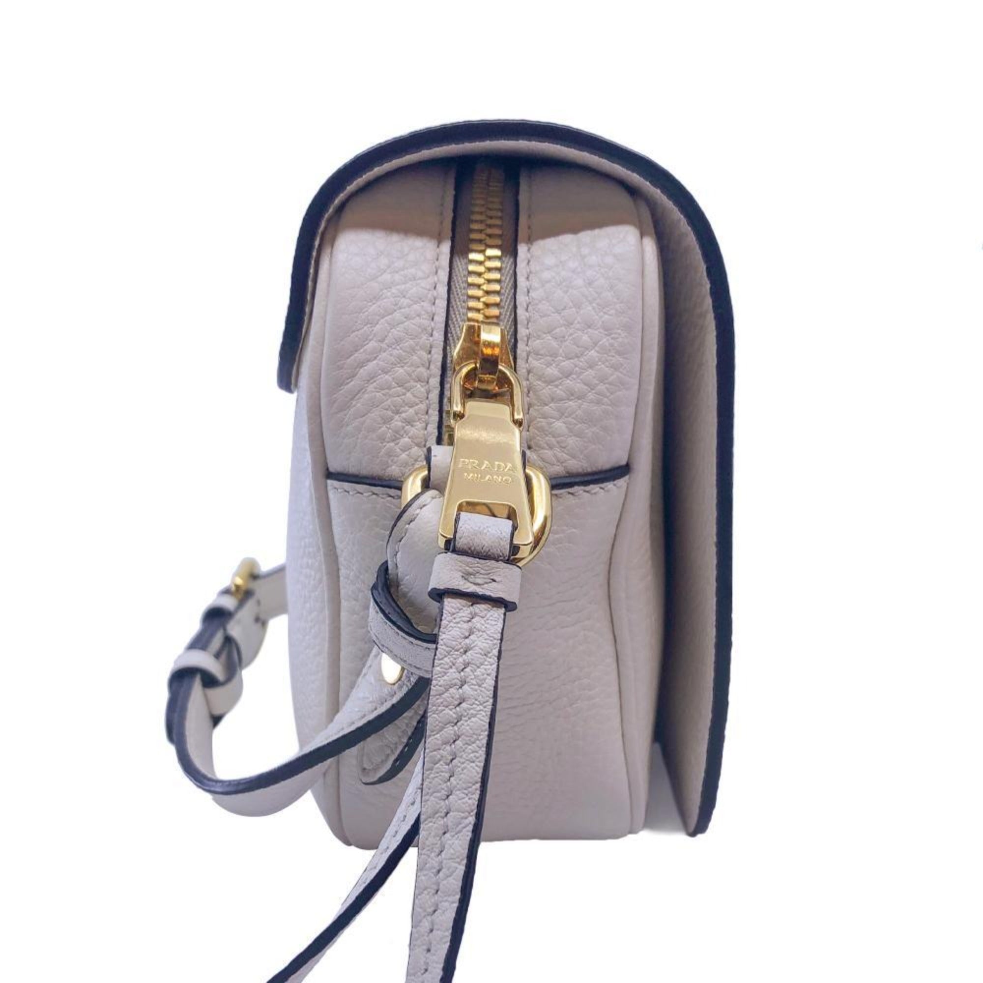Prada Flap Vitello Phenix - Elegant Ivory Crossbody Bag