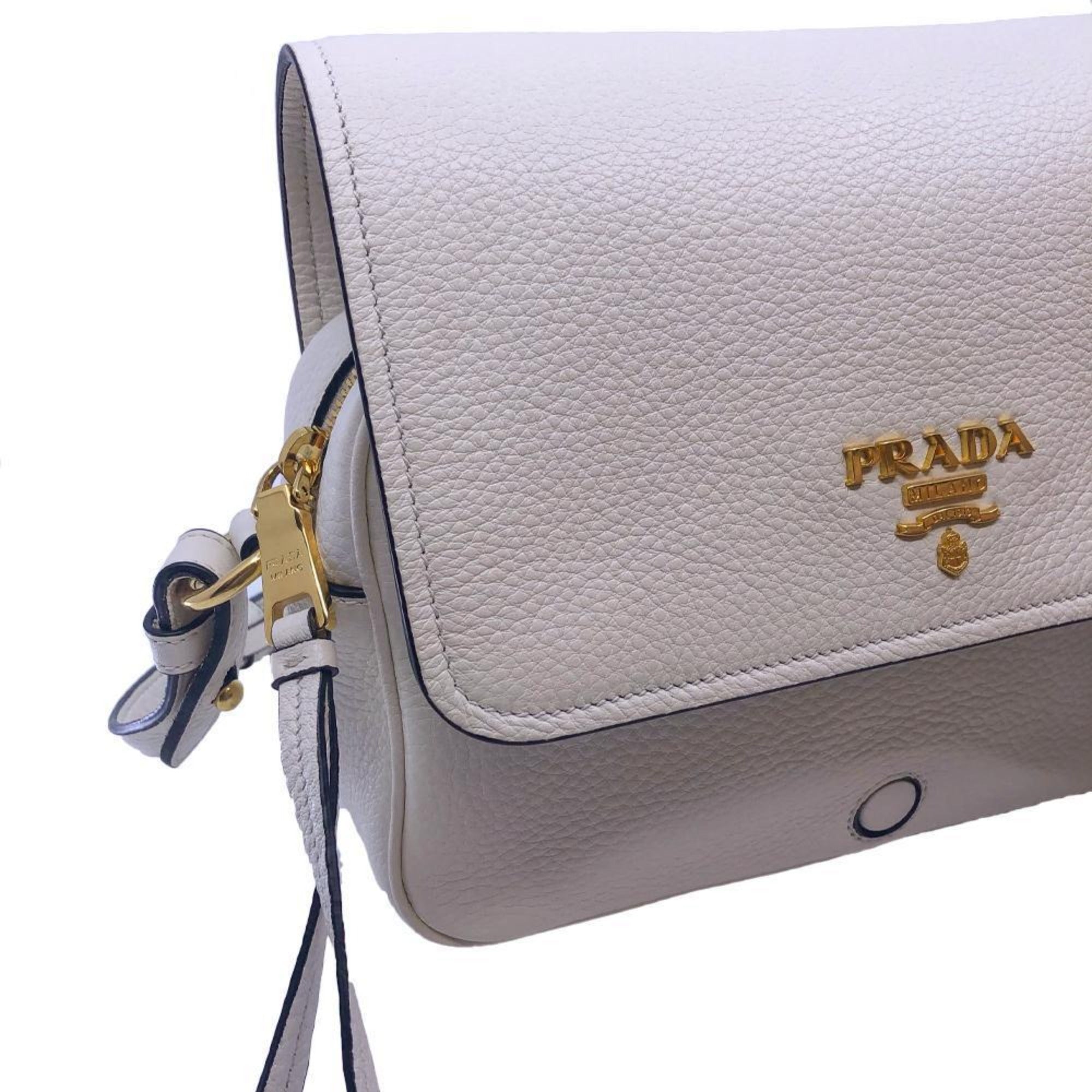 Prada Flap Vitello Phenix - Elegant Ivory Crossbody Bag
