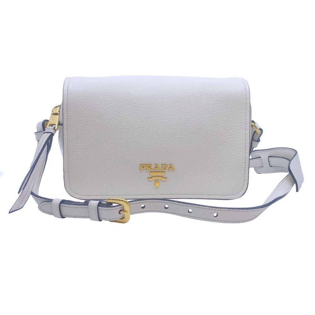 Prada Flap Vitello Phenix - Elegant Ivory Crossbody Bag