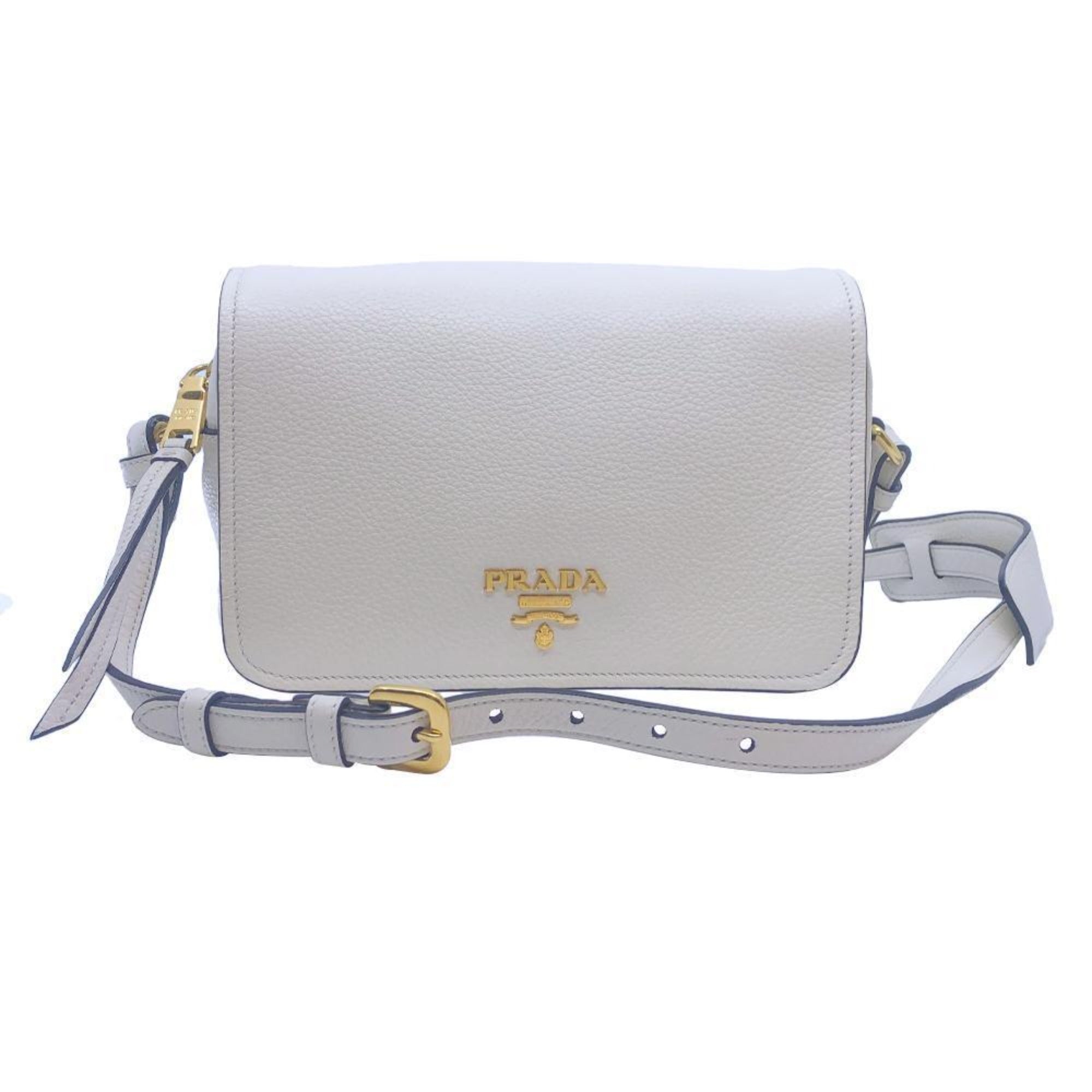 Prada Flap Vitello Phenix - Elegant Ivory Crossbody Bag