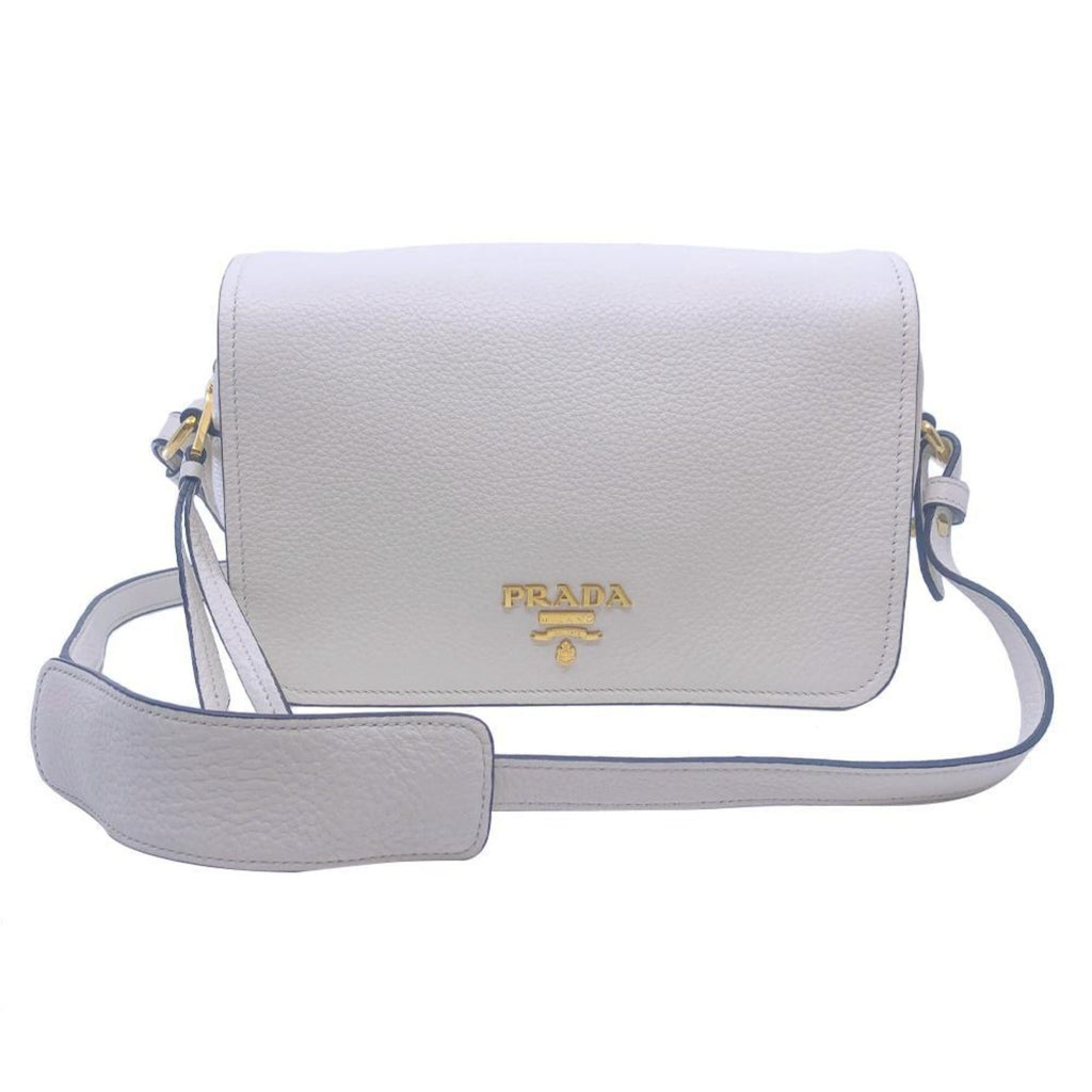 Prada Flap Vitello Phenix - Elegant Ivory Crossbody Bag