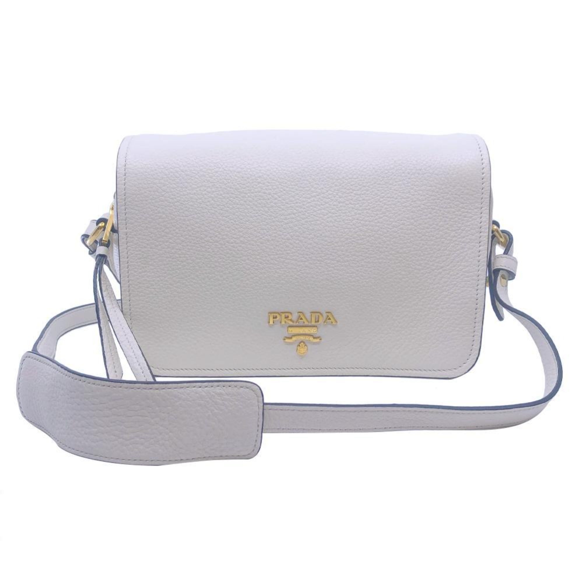 Prada Flap Vitello Phenix - Elegant Ivory Crossbody Bag