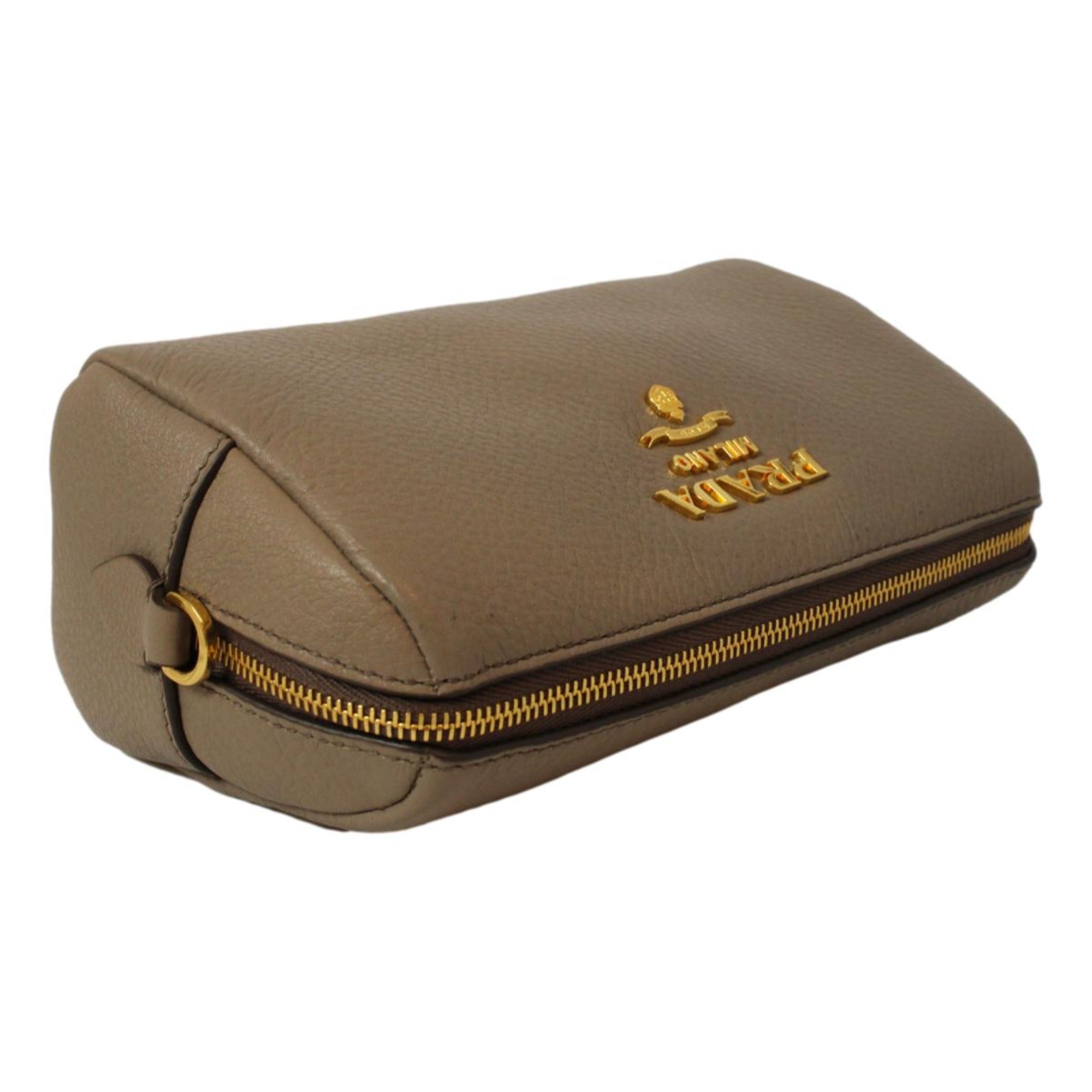 Luxurious Prada Cosmetic Bag - Grey Leather Pouch, Chic Travel