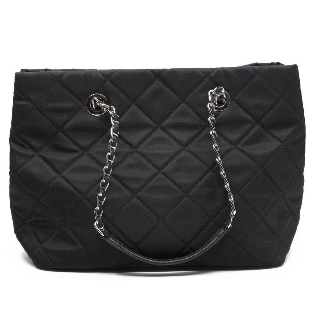Prada Black Quilted Tessuto Tote - Stylish Nylon Chain Shoulder Bag