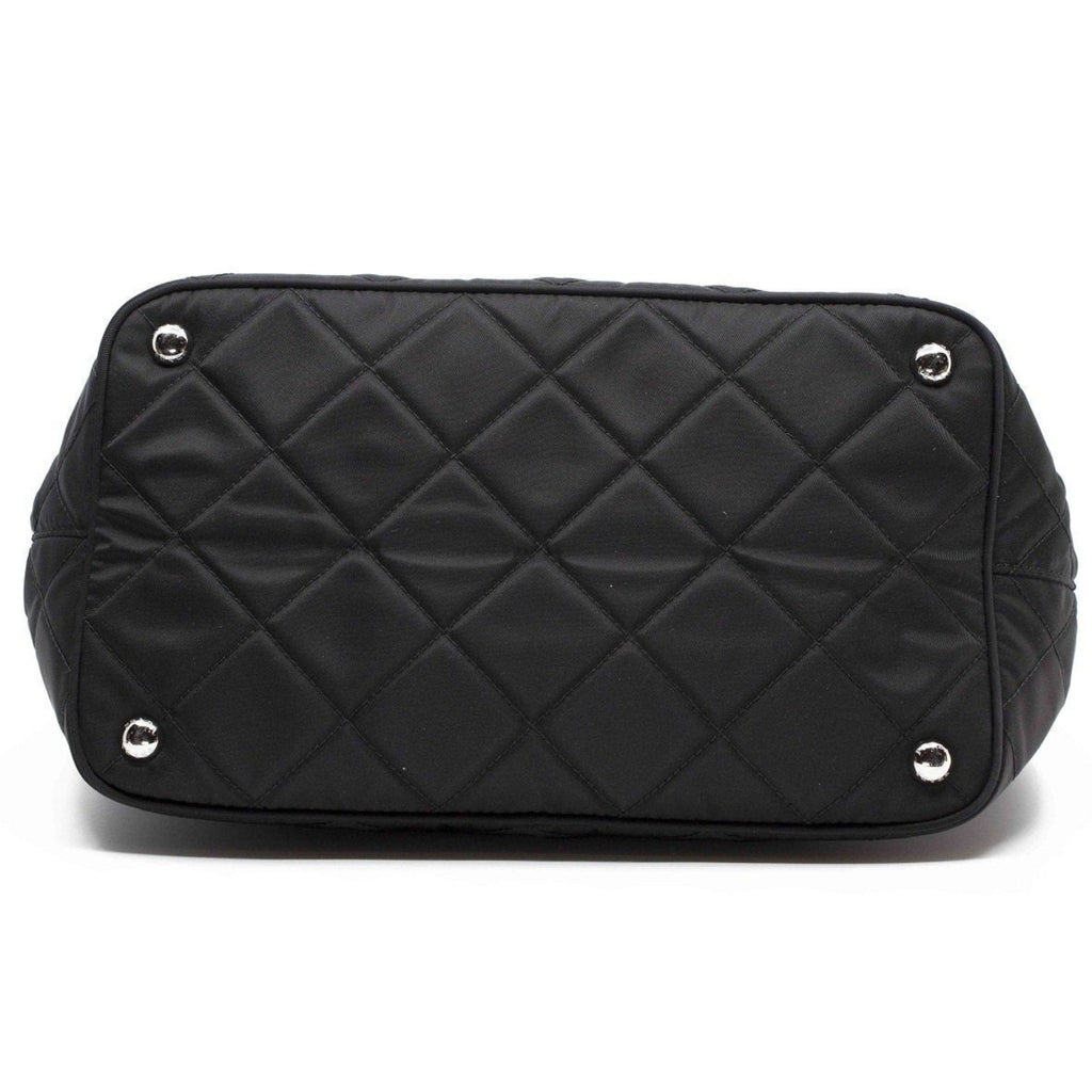 Prada Black Quilted Tessuto Tote - Stylish Nylon Chain Shoulder Bag