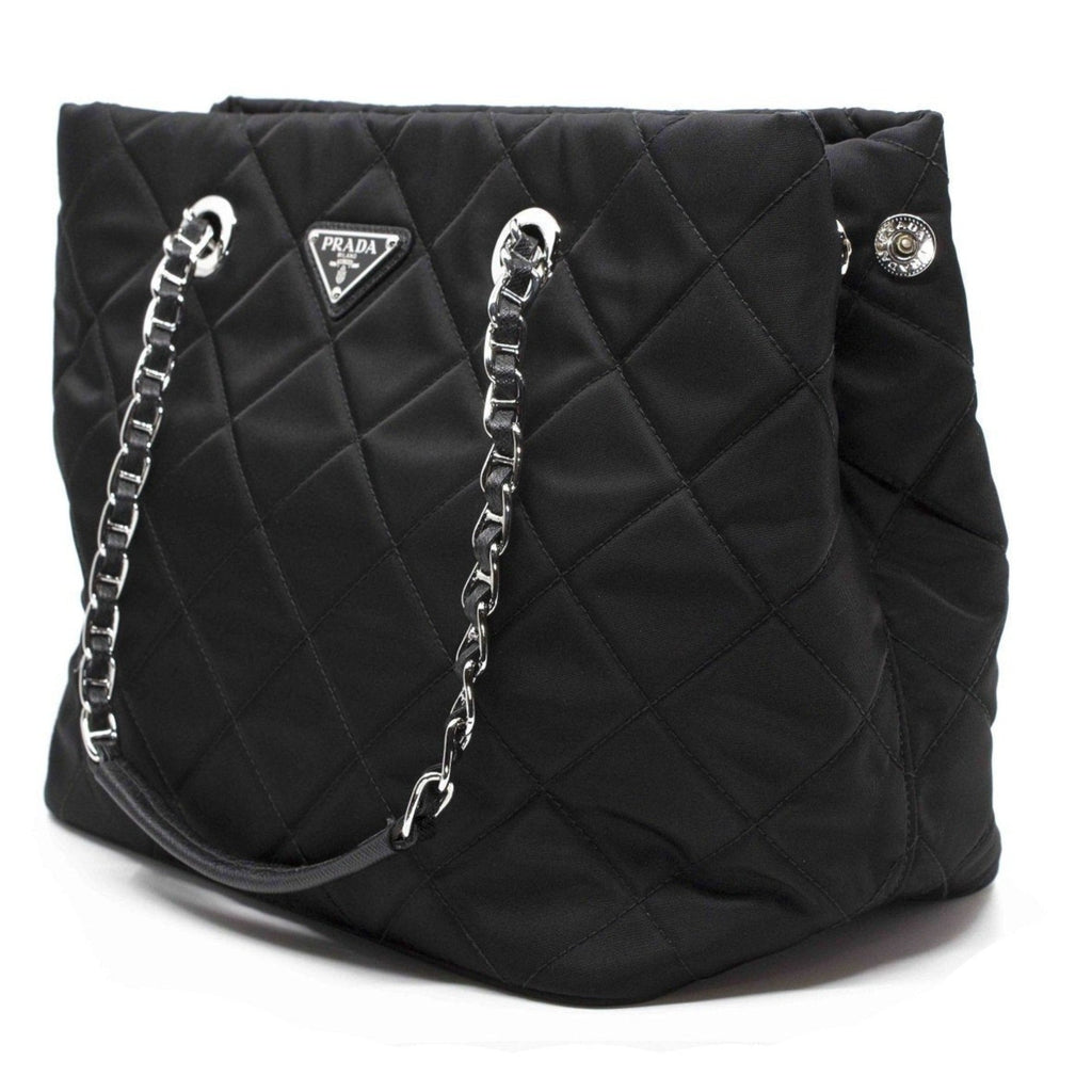 Prada Black Quilted Tessuto Tote - Stylish Nylon Chain Shoulder Bag