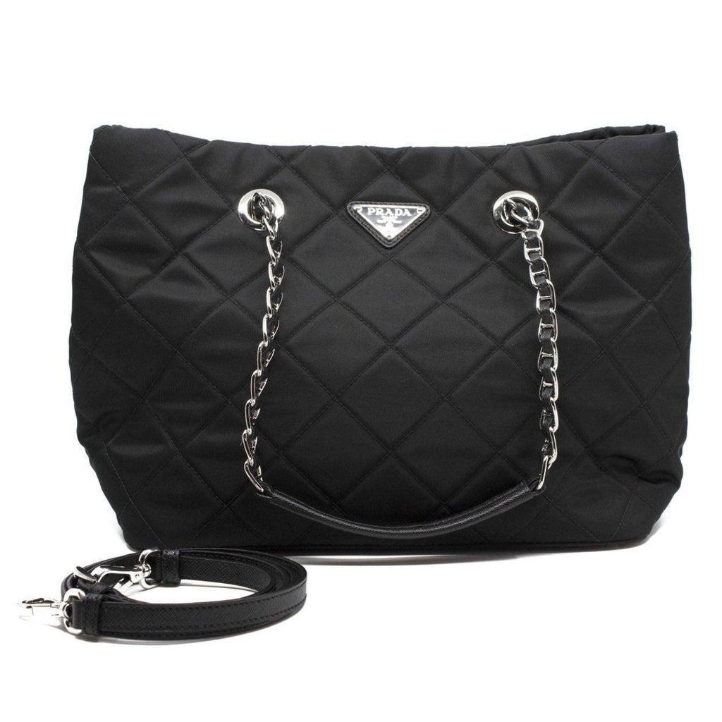 Prada Black Quilted Tessuto Tote - Stylish Nylon Chain Shoulder Bag