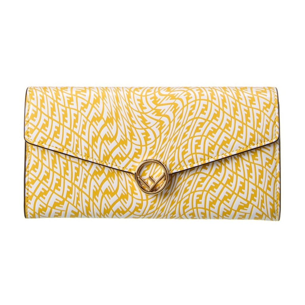 Fendi Leather Long Wallet - Elegant Yellow Vertigo Print Wallet